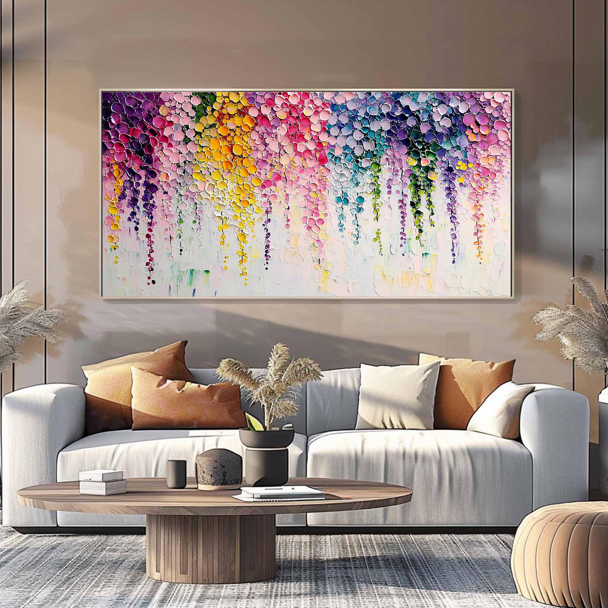 Floral Dreamscape – Modern Impasto Flower Oil Painting | Creative Textured Panorama Living Room Art