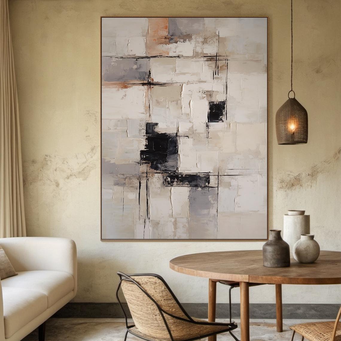 URBAN GEOMETRY: Abstract Wall Art, Hand-Painted Modern Neutral Palette Knife Block Textured Oil Painting