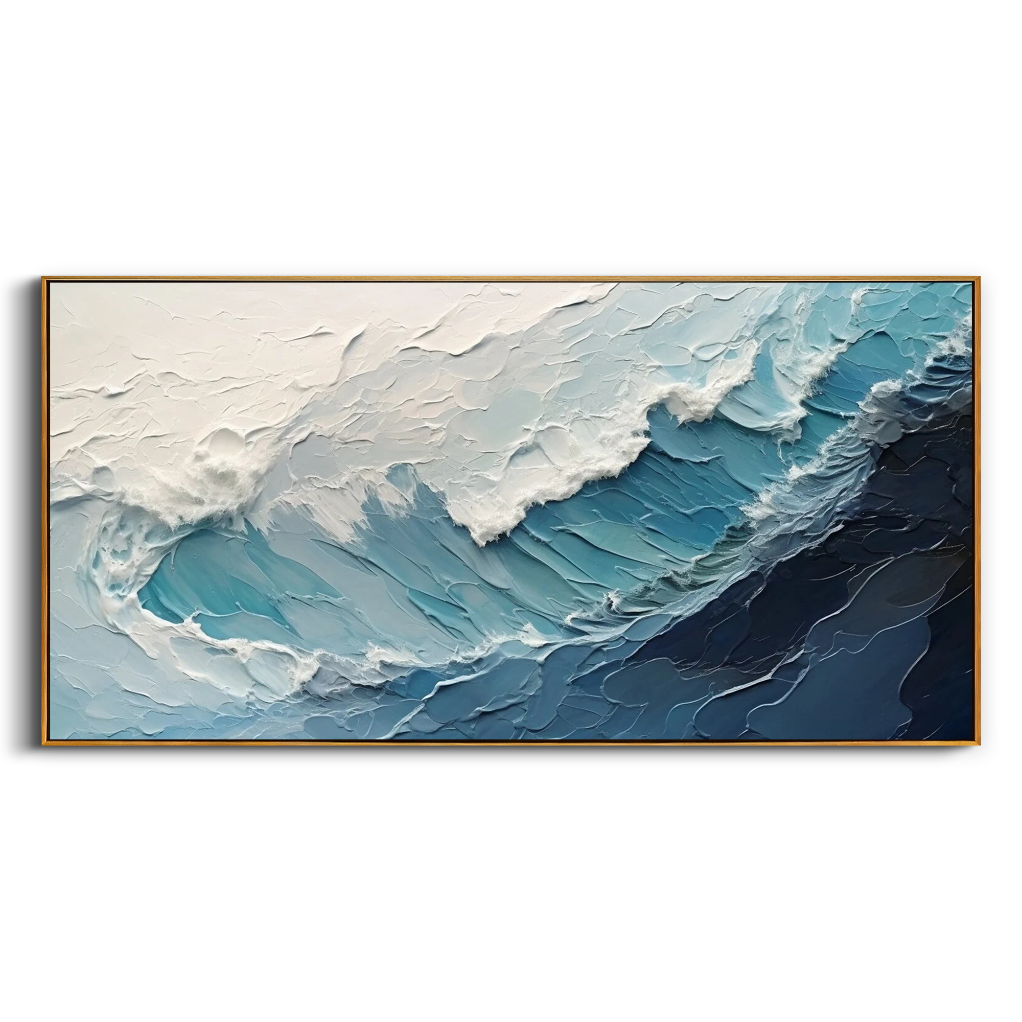 OCEAN SURGE: Seascape Wall Art, Hand-Painted Blue and White Ocean Wave Palette Knife Heavy Texture Canvas Painting