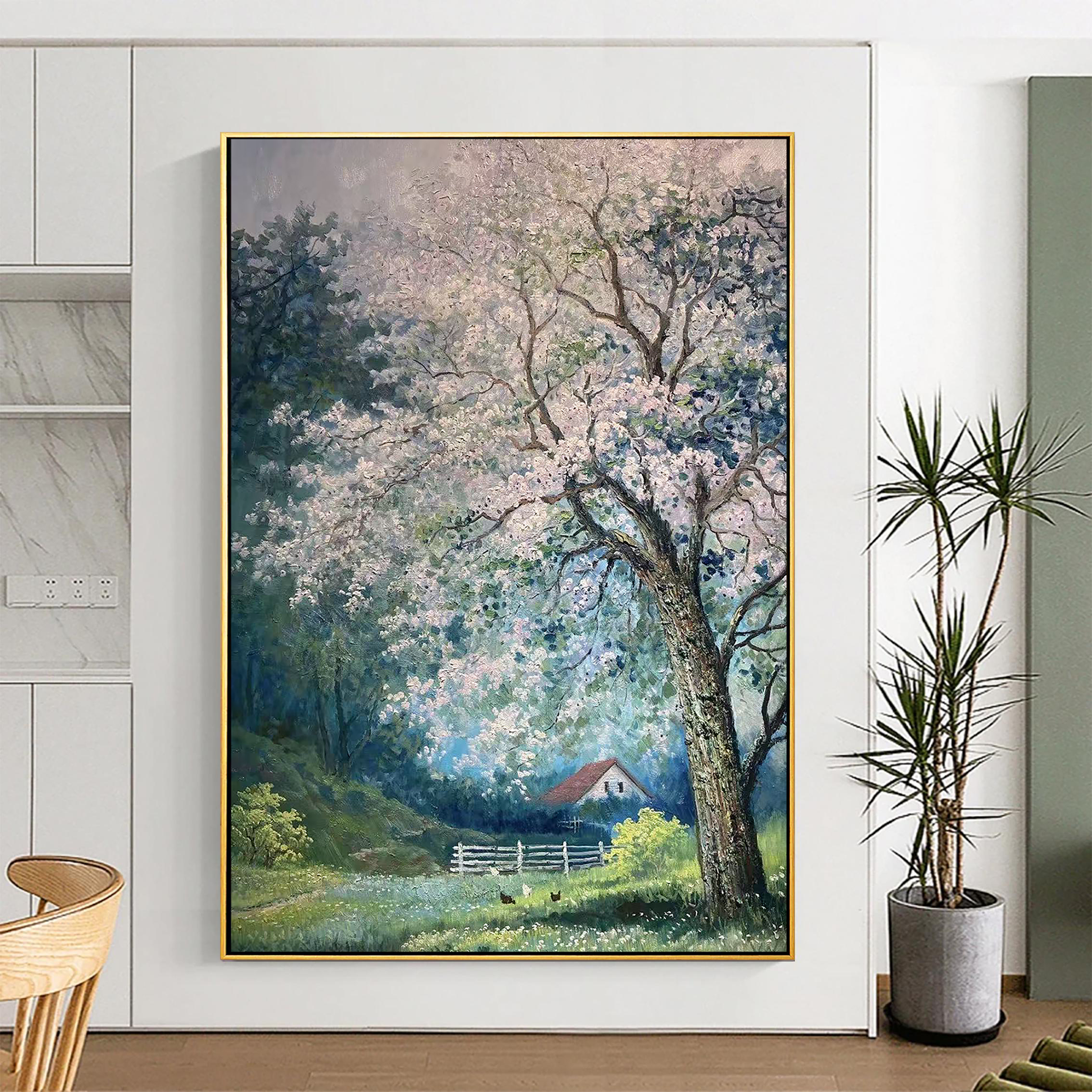 Spring Pastoral – Impressionist Flowers and Cottage Landscapes Painting | Rustic-Style Bedroom Art