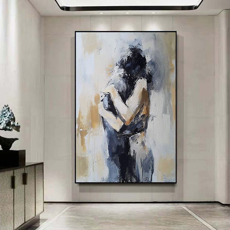 Silent Embrace – Heavy Texture Couple Silhouette Portrait Painting | Contemporary Expressionist Living Room & Office Art