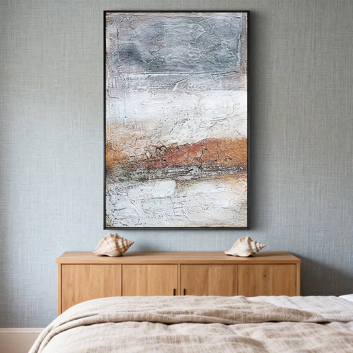 Earthen Strata – Minimalist Neutral Plaster Effect Layered Wabi-Sabi Painting | Japandi Organic Wabi-Sabi Living Room & Hallway Art