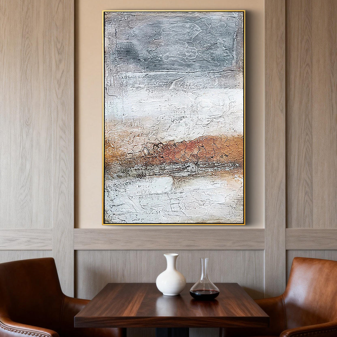 Earthen Strata – Minimalist Neutral Plaster Effect Layered Wabi-Sabi Painting | Japandi Organic Wabi-Sabi Living Room & Hallway Art