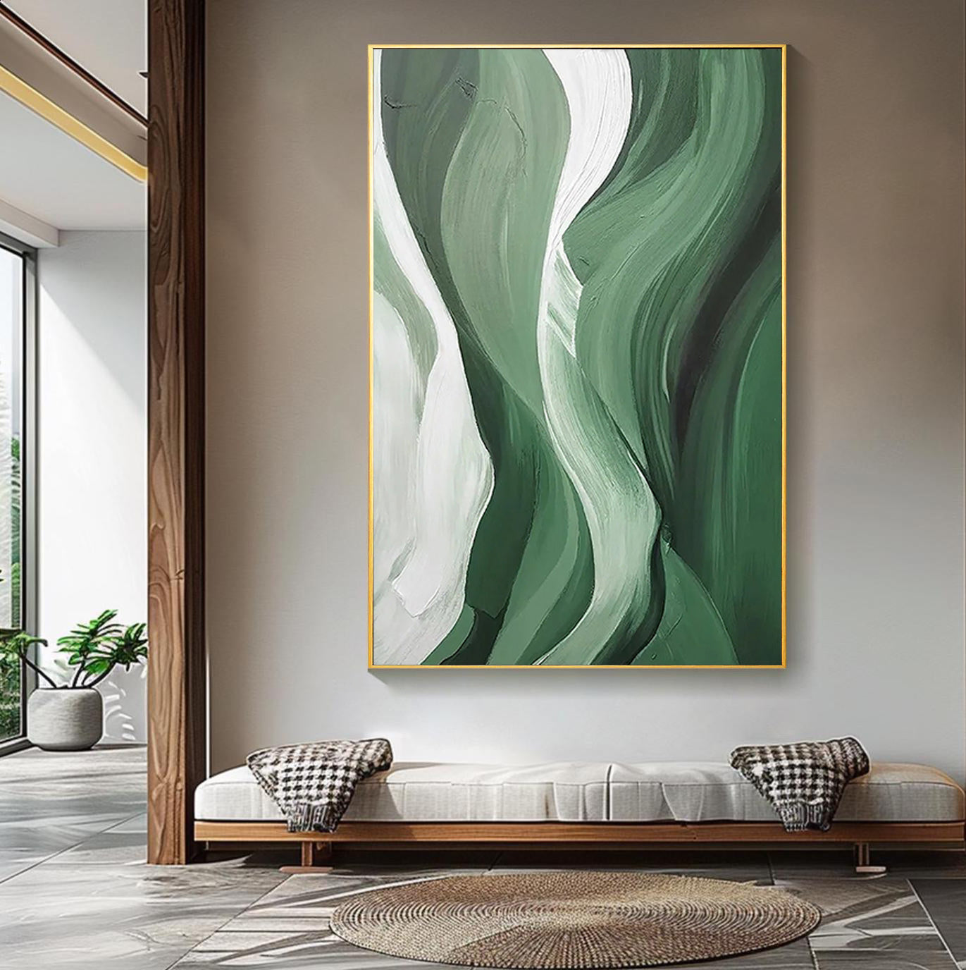 SAGE RHYTHM: Texture Wall Art, Hand-Painted Sage Green and Olive Wave Palette Knife 3D Impasto Studio Art