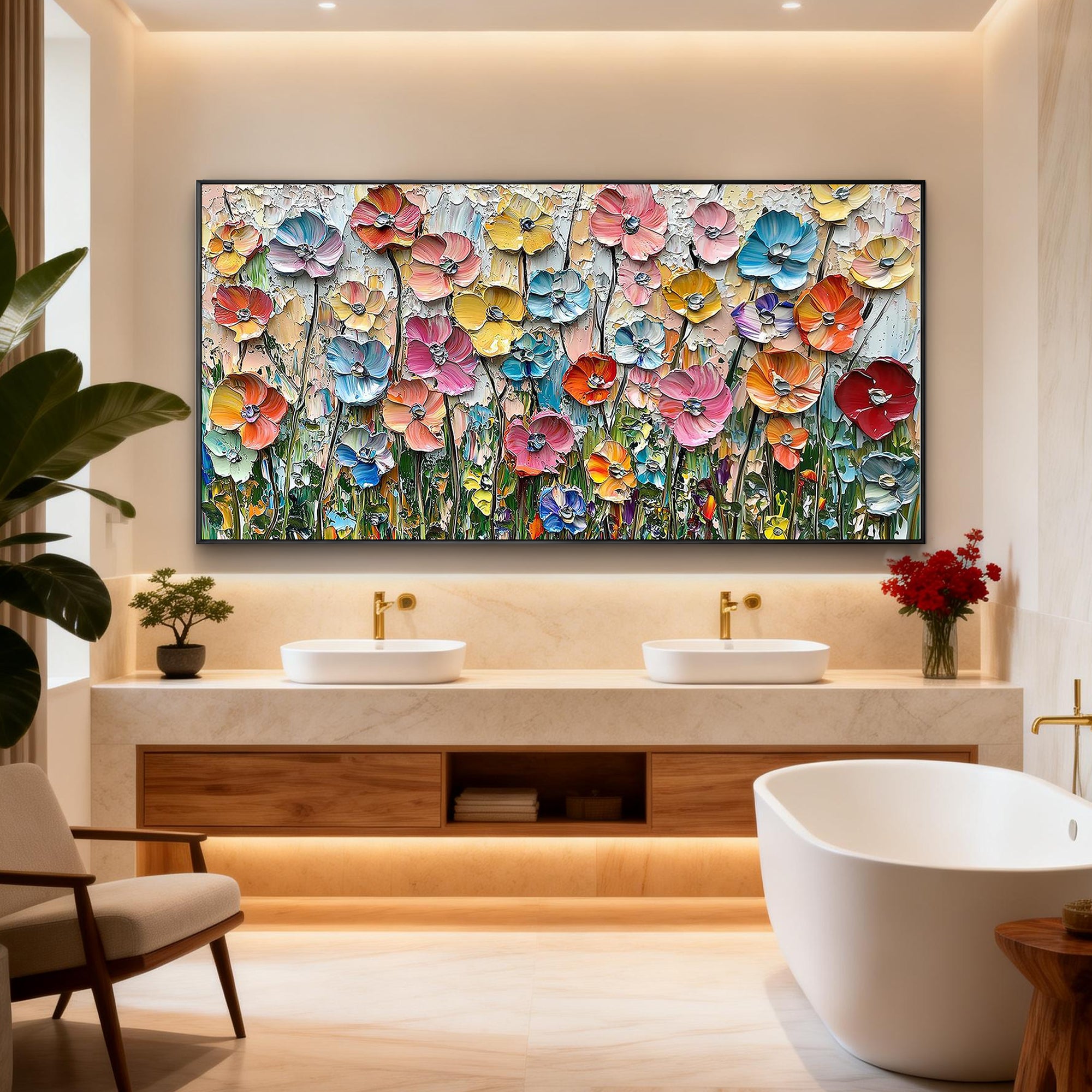 Summer Symphony – Vibrant Wildflower Meadow Impasto Floral Painting | Vibrant Botanical Living Room & Dining Room Art