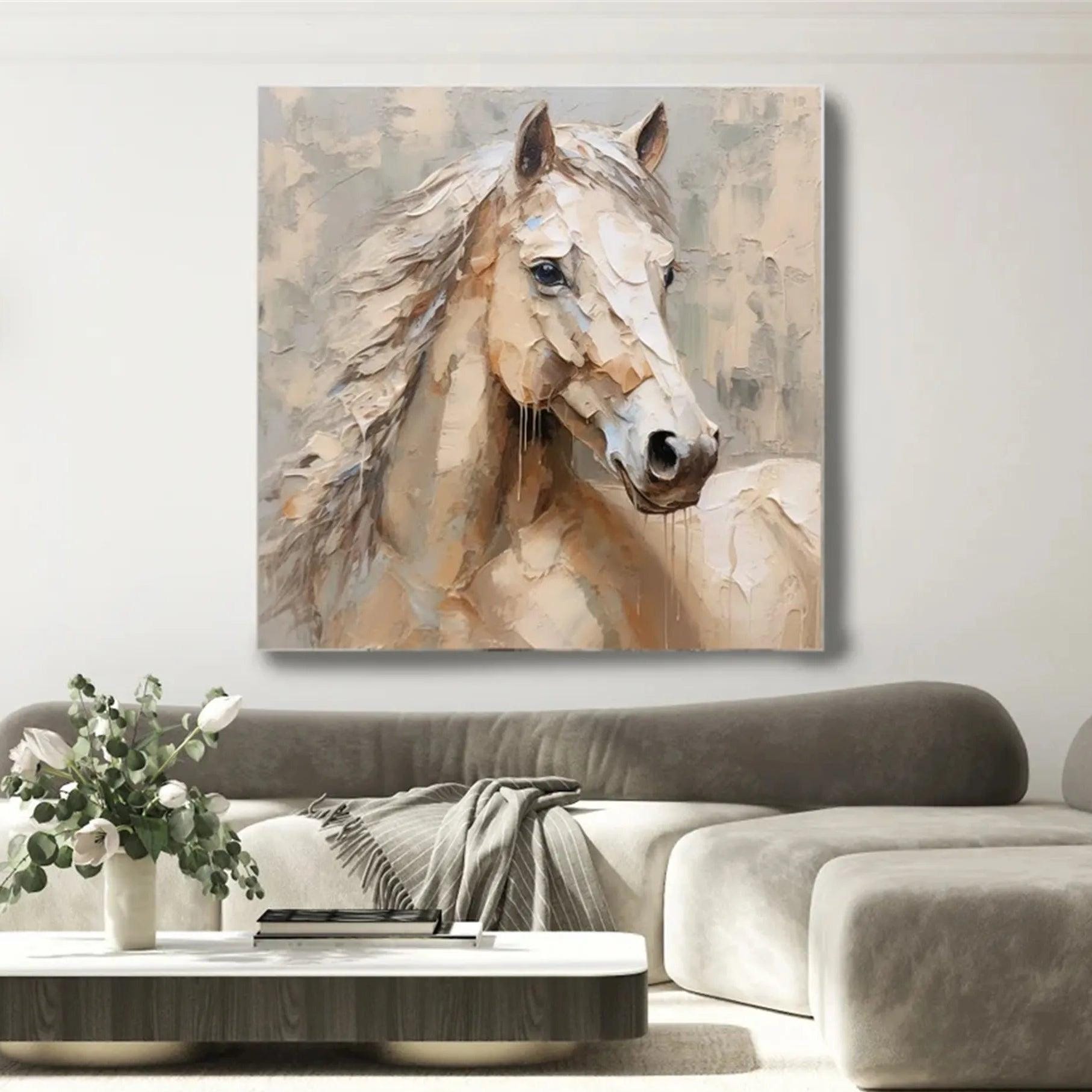 Noble Spirit – Modern Abstract Equine Impasto Relief Texture Painting | Modern Abstract Living Room & Office Art