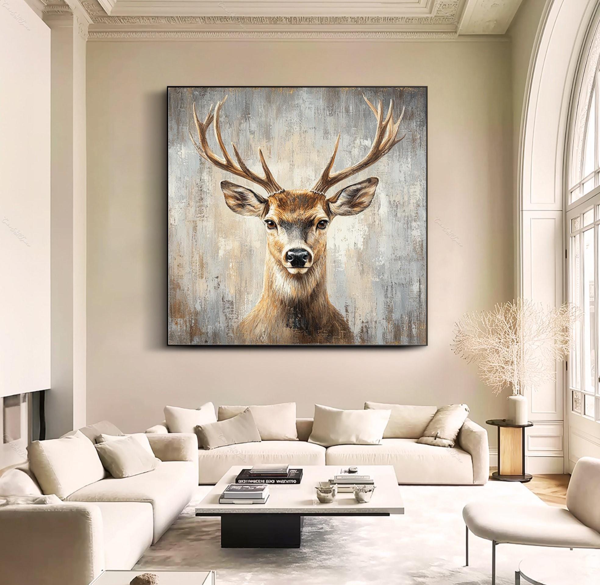 Majestic Stag – 3D Heavy Texture Forest Animal Realistic Painting | Contemporary Landscape Living Room & Dining Room Art