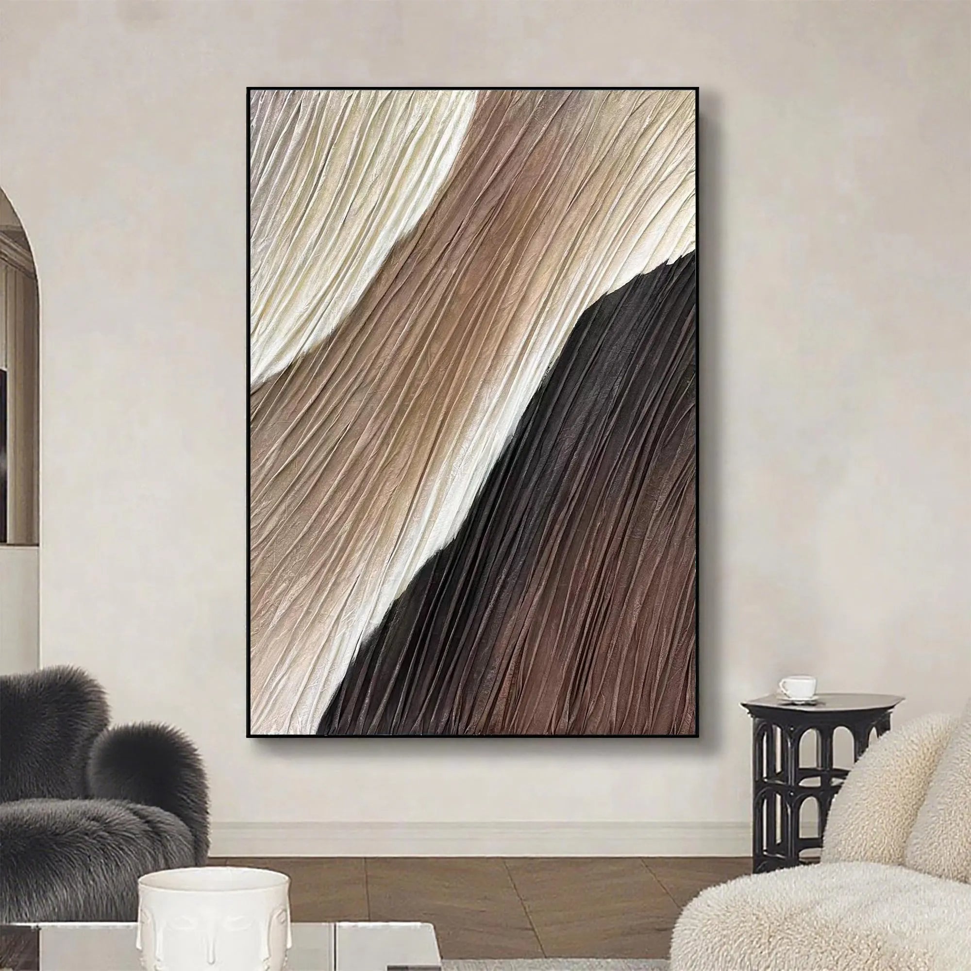 Earthen Ridge – Hand-Painted Neutral Brown and Cream Plaster Effect Relief Texture Painting | Japandi Organic Wabi-Sabi Living Room & Hallway Art