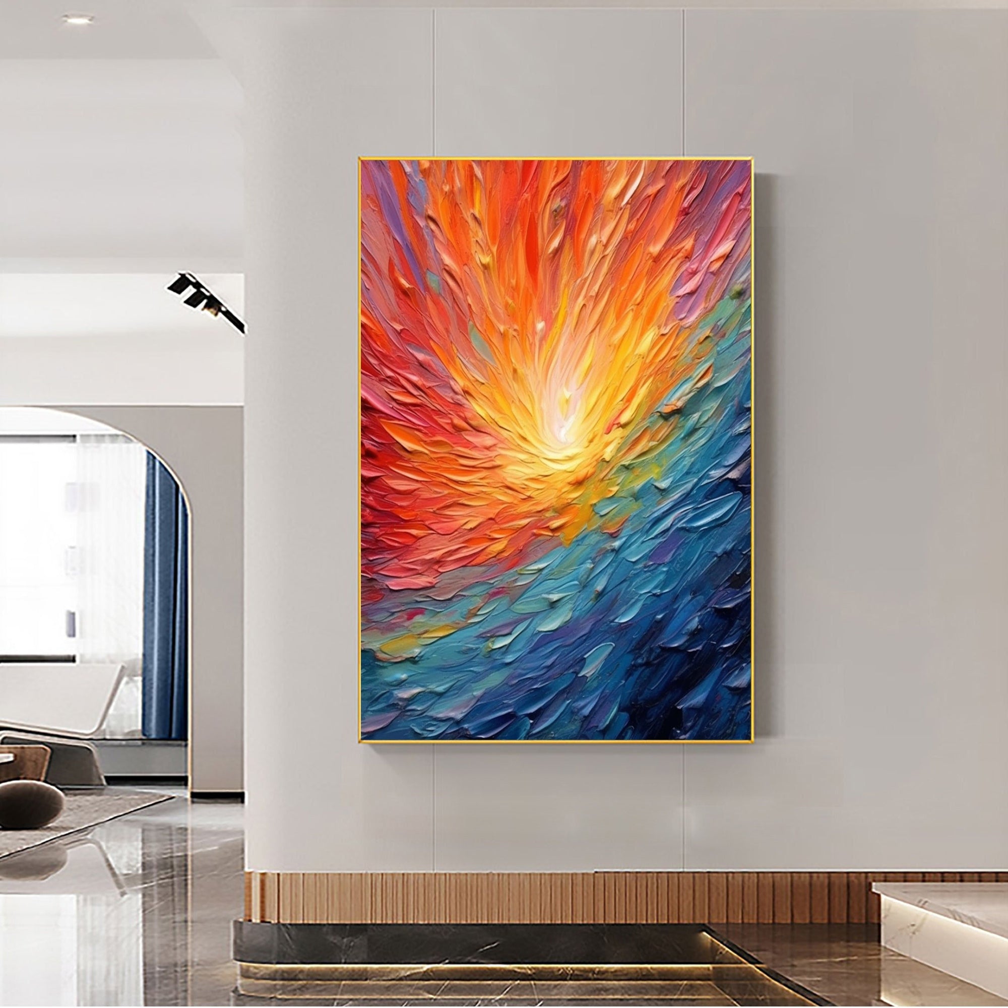 Color Explosion – Hand-Painted Multicolored Rainbow Palette Knife Abstract Painting | Bold Abstract Palette Knife Living Room Art