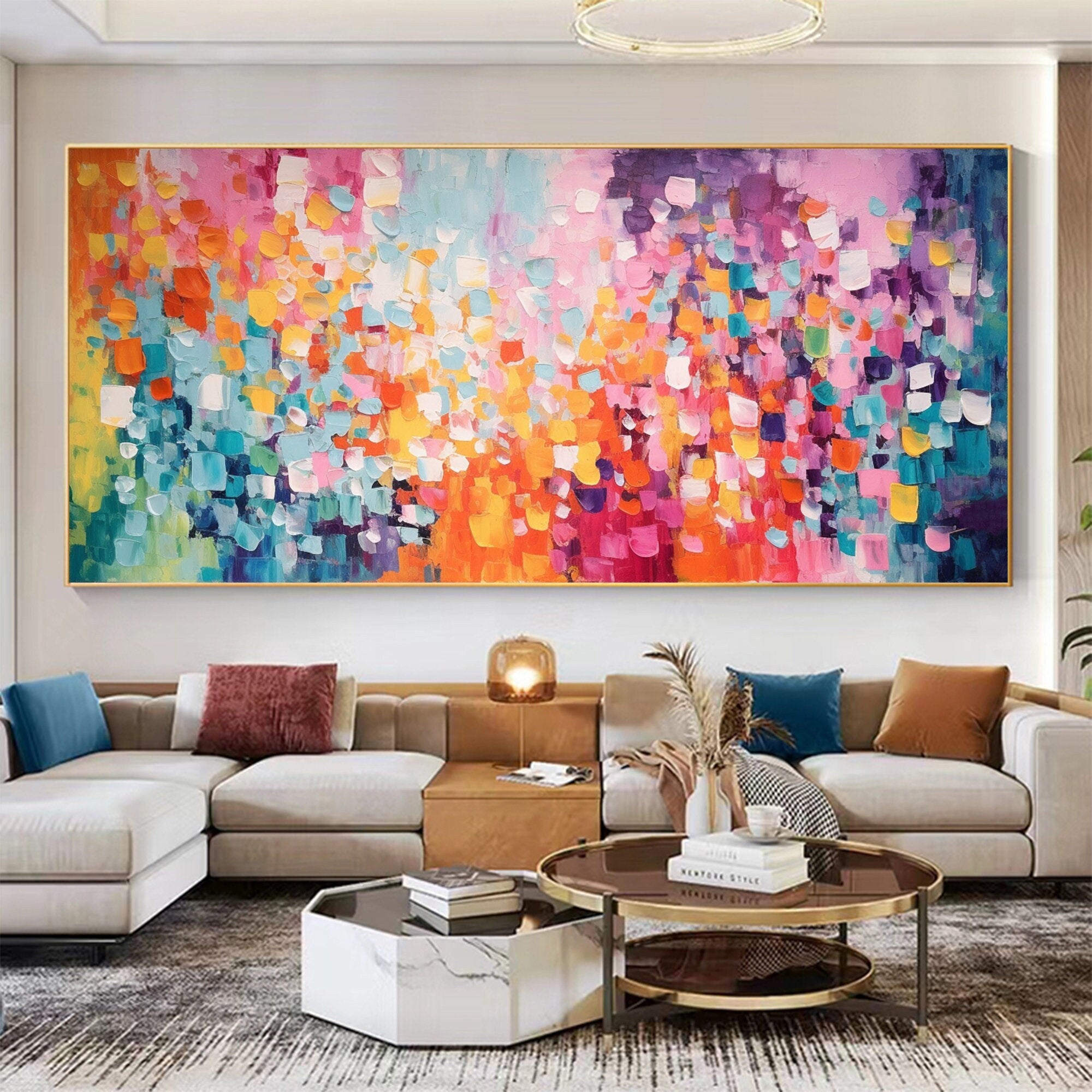 Prismatic Explosion – Hand-Painted Vibrant Multicolored 3D Impasto Palette Knife Colorful Painting | Bold Abstract Palette Knife Living Room Art