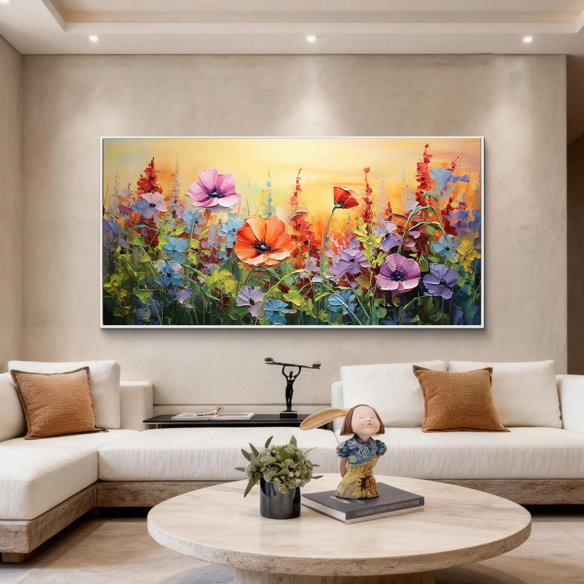 WILD FUSION: Floral Wall Art, Hand-Painted Maximalist Meadow Wildflower Rich Textured Gallery Art
