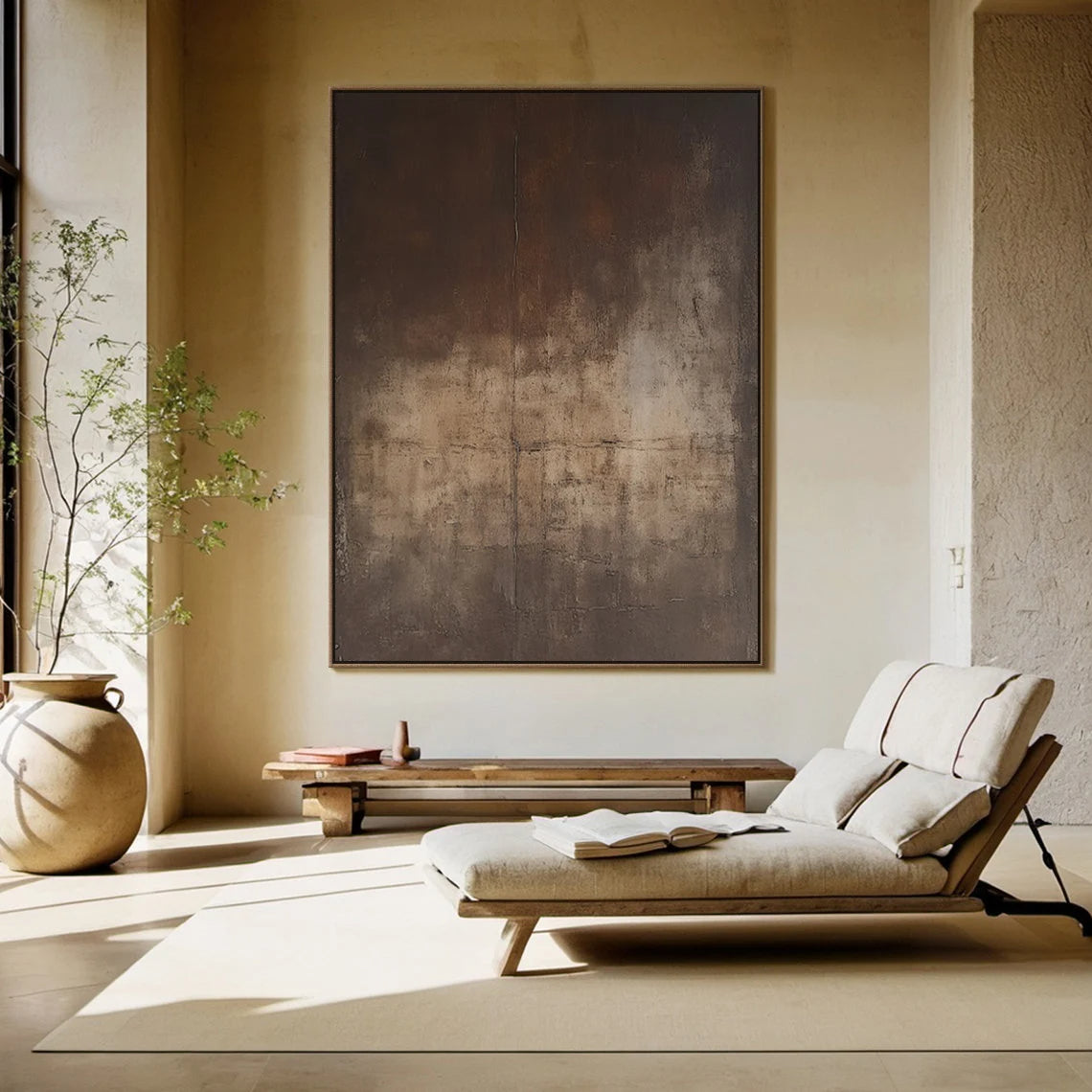 Rustic Vestige – Hand-Painted Distressed Rust and Charcoal Plaster Effect Wabi-Sabi Painting | Modern Noir Wabi-Sabi Living Room & Home Office Art