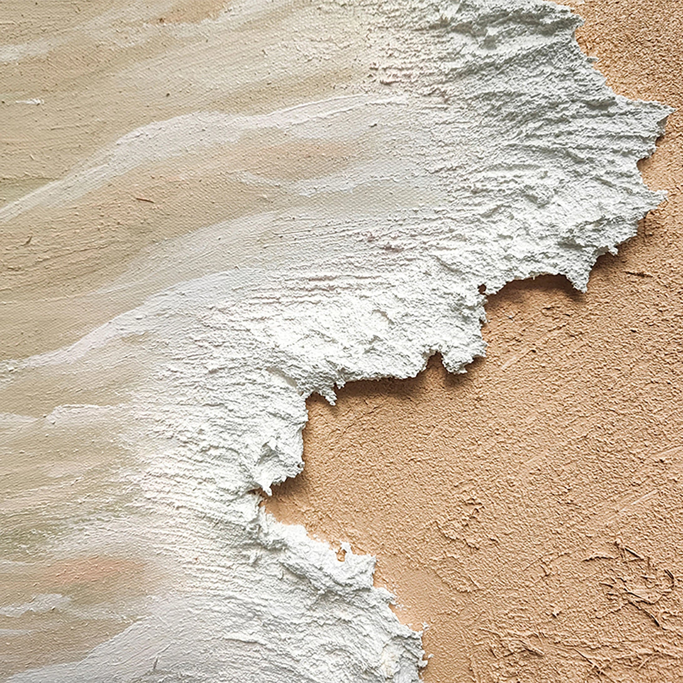 Sandy Shore – Hand-Painted Creamy White Sea Foam 3D Plaster Effect Nature Painting | Japandi Organic Texture Living Room & Bedroom Art
