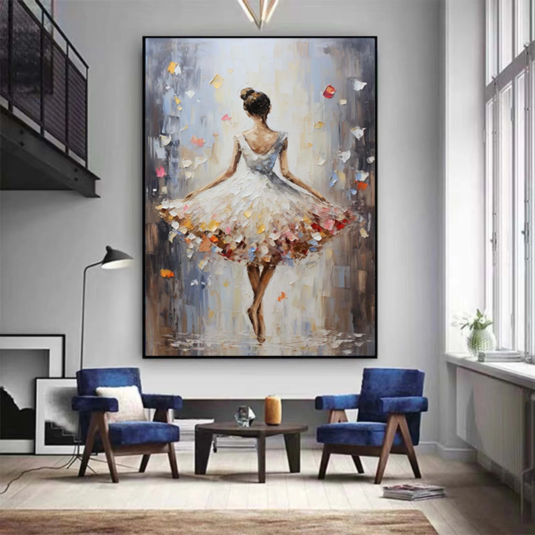 VIBRANT BALLERINA: People Portrait Art, Hand-Painted Dancer Figure Floral Skirt 3D Palette Knife Heavy Texture Gallery Art