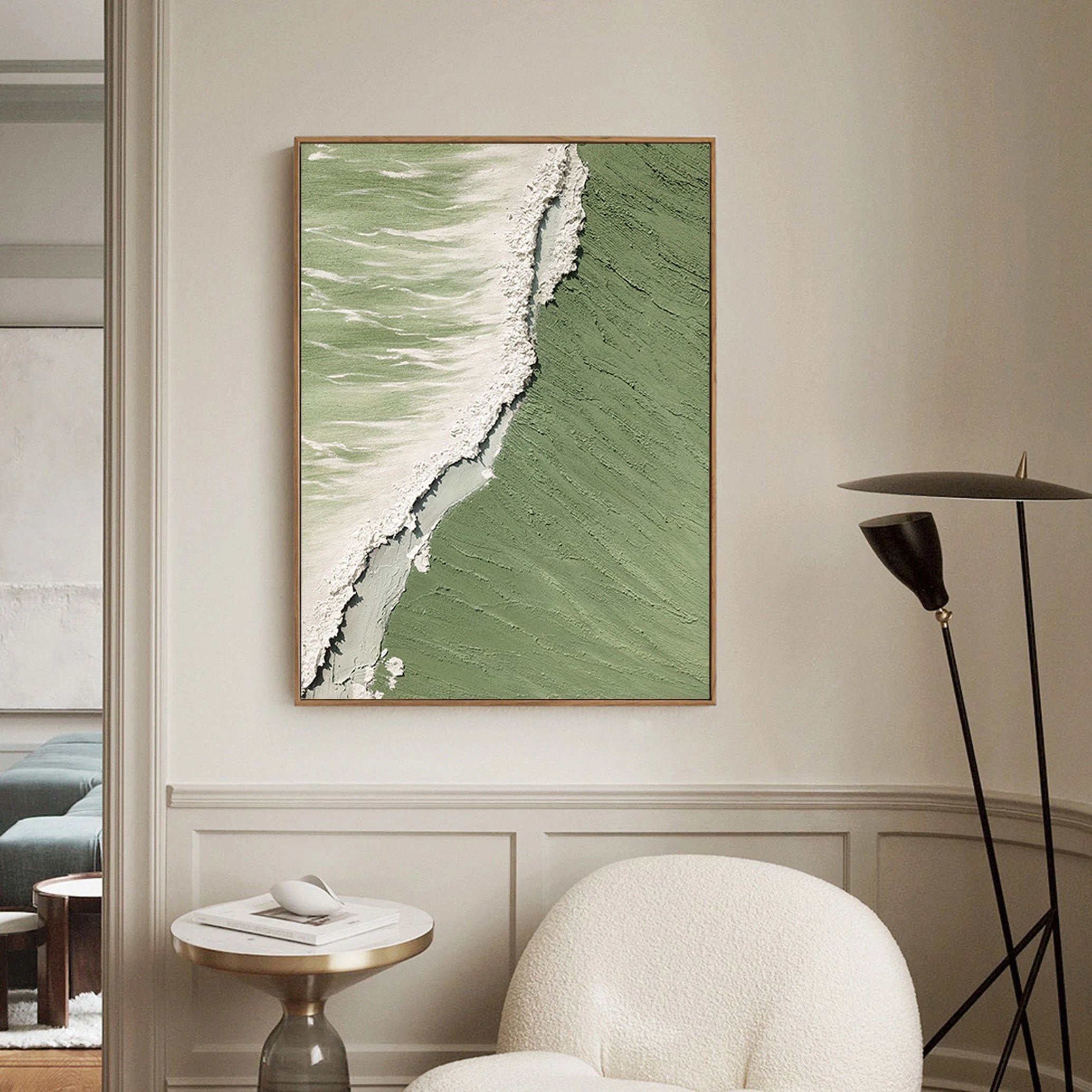 Gilded Grace – Heavy Texture Lady in Dress Decor Mid-century Painting | Contemporary Plaster Texture Living Room & Office Art