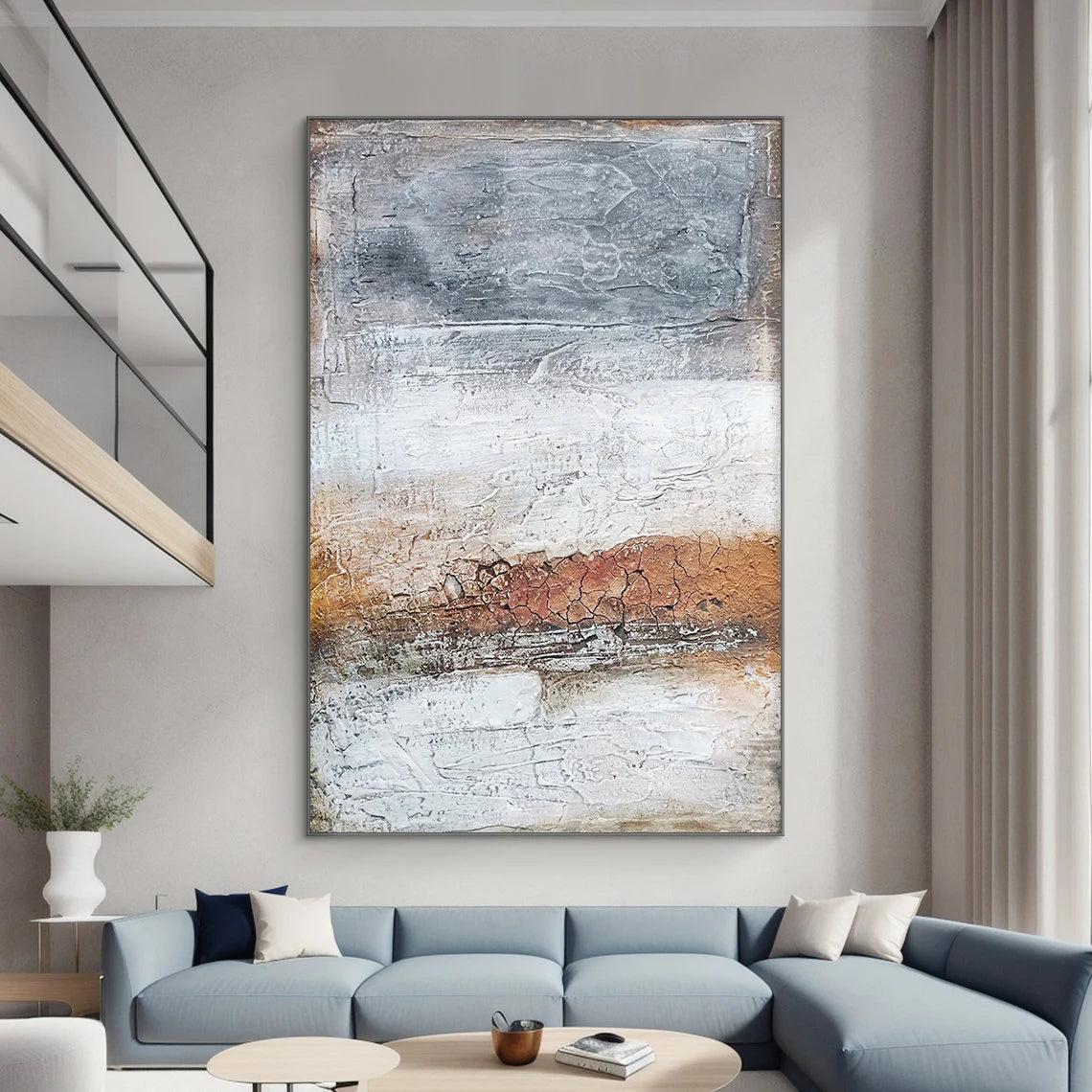 Earthen Strata – Minimalist Neutral Plaster Effect Layered Wabi-Sabi Painting | Japandi Organic Wabi-Sabi Living Room & Hallway Art