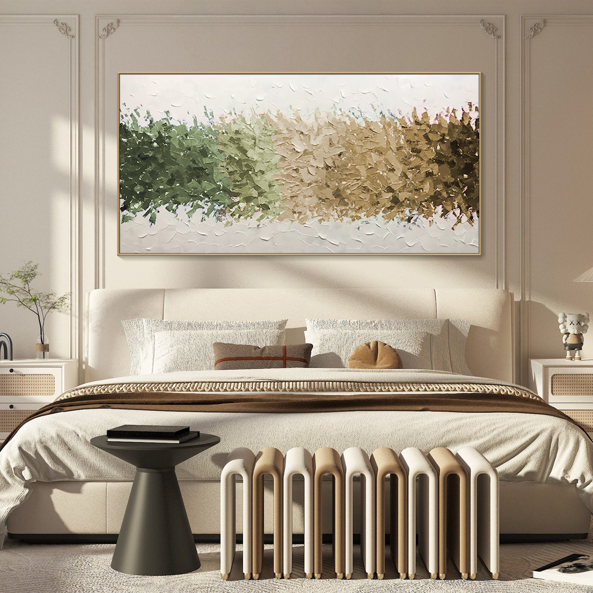 STRATA GRADIENT: Texture Wall Art, Hand-Painted Horizontal Sage Green to Earthy Brown 3D Impasto Heavy Texture Studio Art