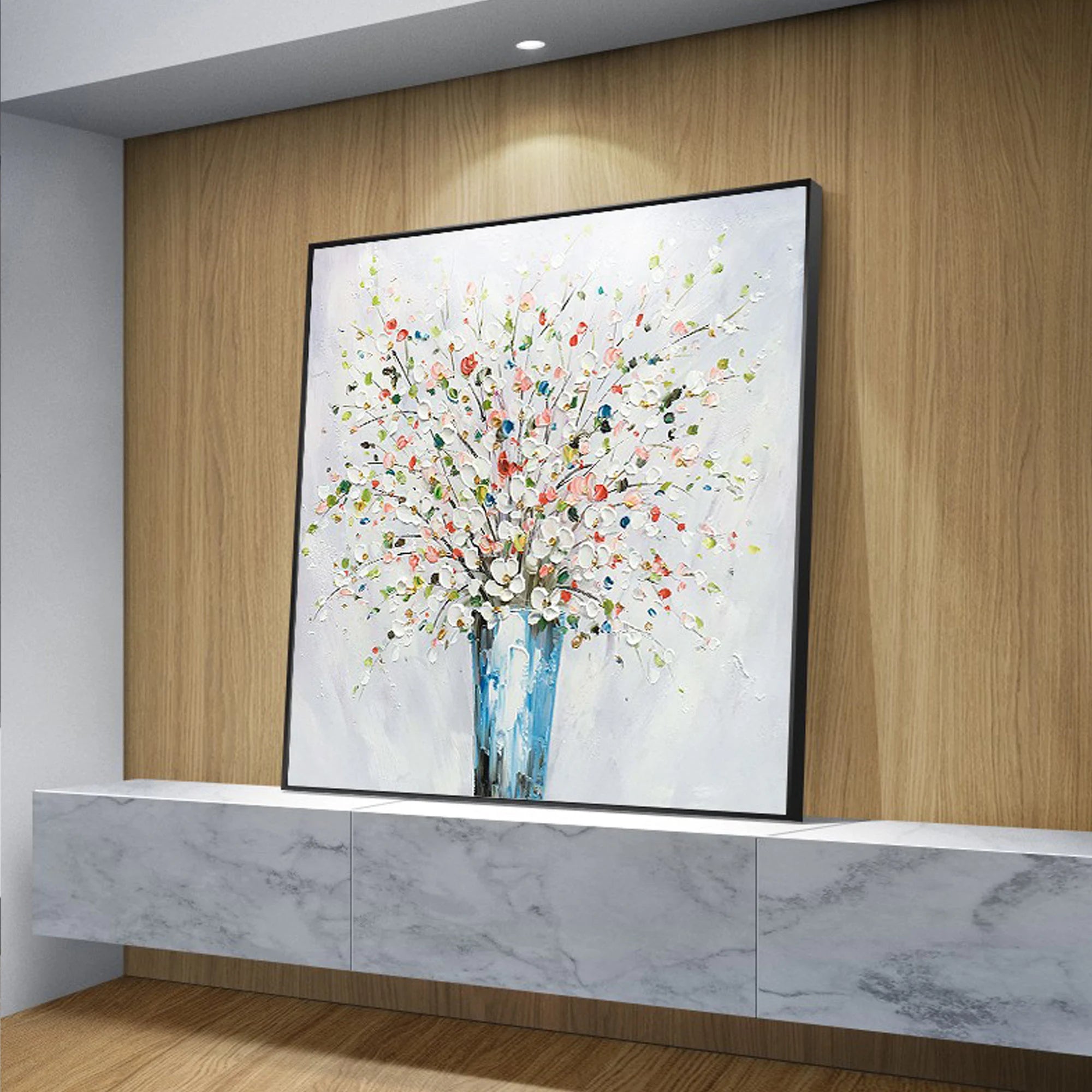 Floral Harvest – Hand-Painted Wildflower Vase Impressionist Palette Knife Textured Oil Floral Painting | Contemporary Botanical Bedroom & Living Room Art