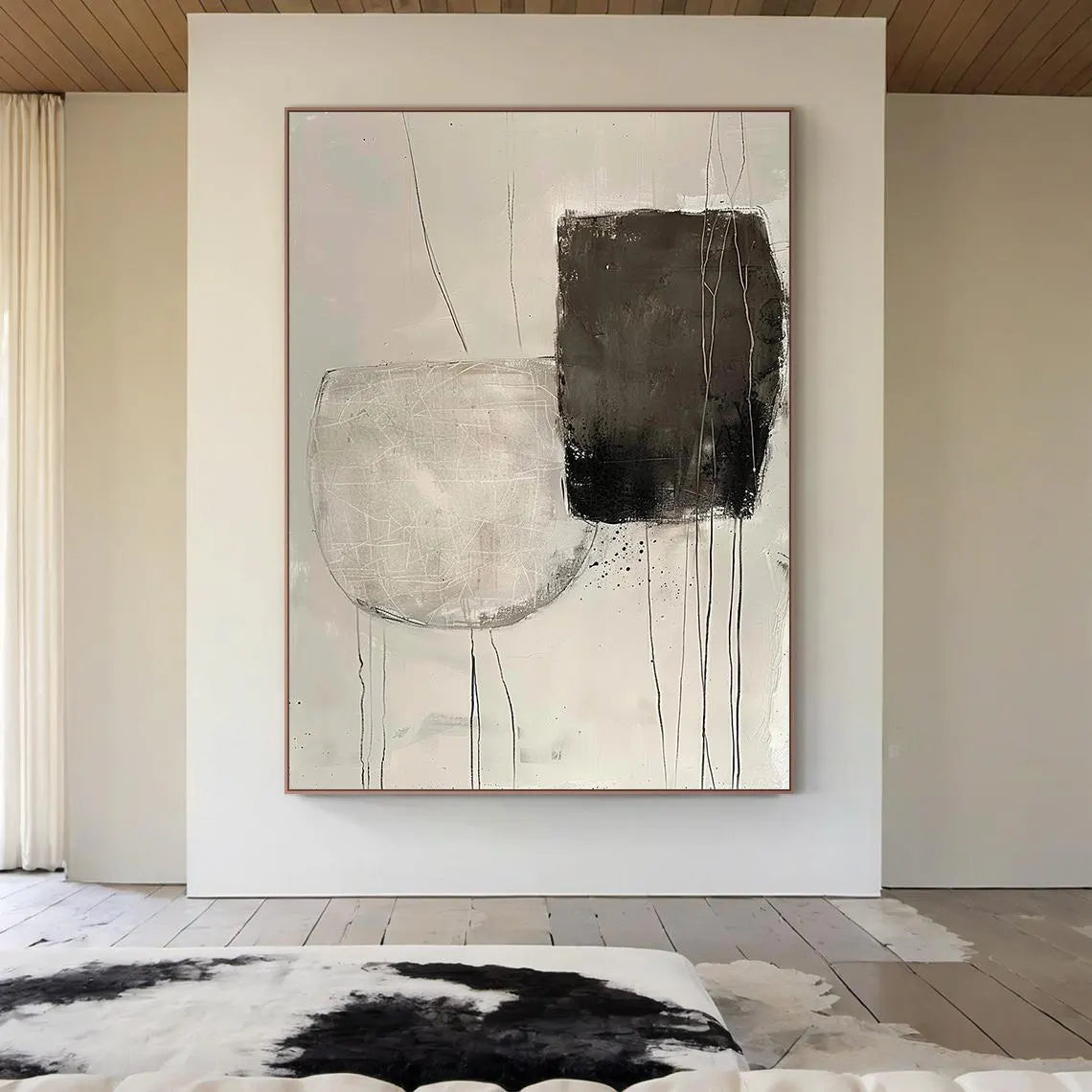 Zen Balance – Hand-Painted Minimalist Black and Grey Plaster Effect Abstract Wabi-Sabi Painting | Japandi Wabi-Sabi Living Room & Bedroom Art