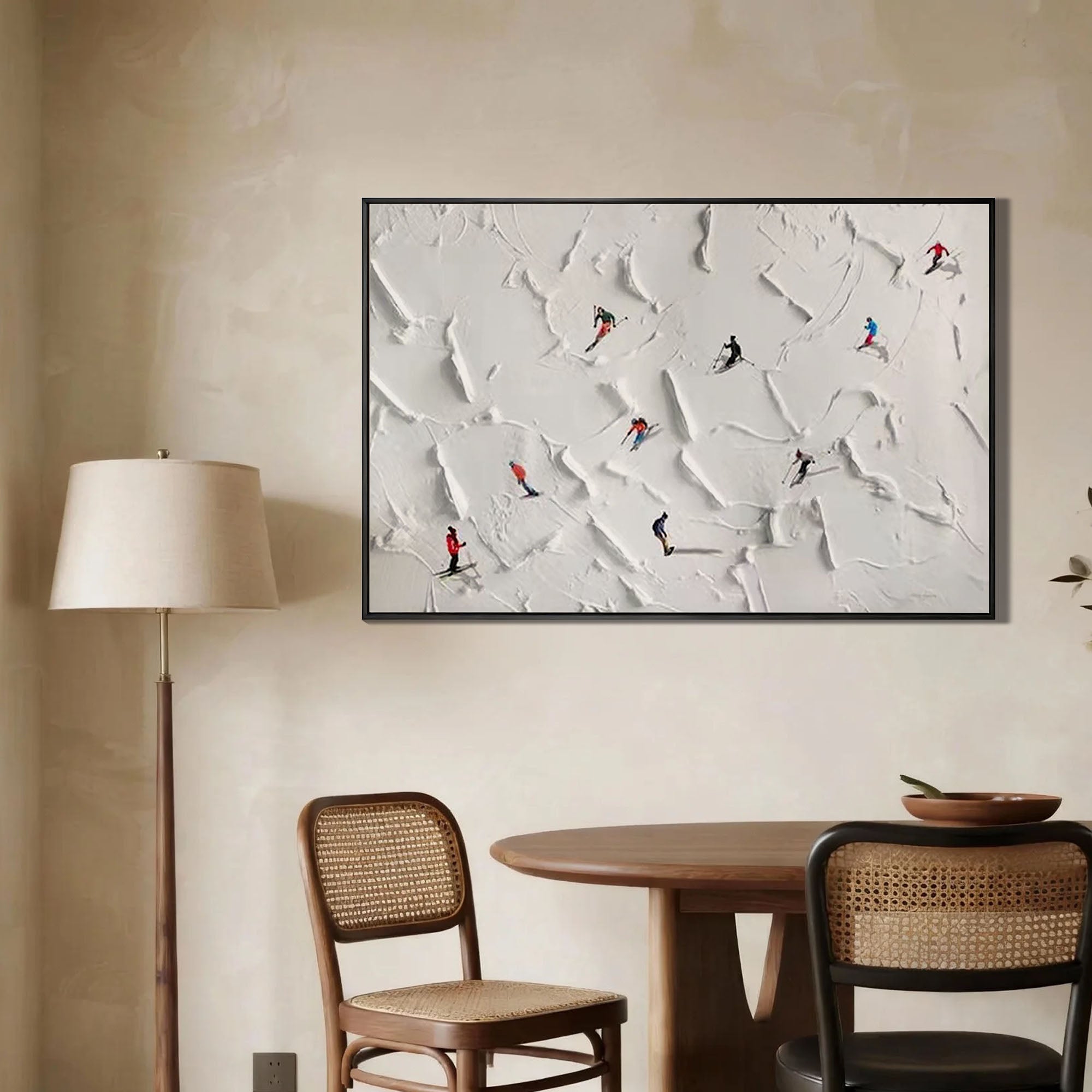 Alps Glide – Hand-Painted Minimalist Skiing Winter Athlete 3D Plaster Effect Sport Painting | Contemporary Sport Home Office & Living Room Art