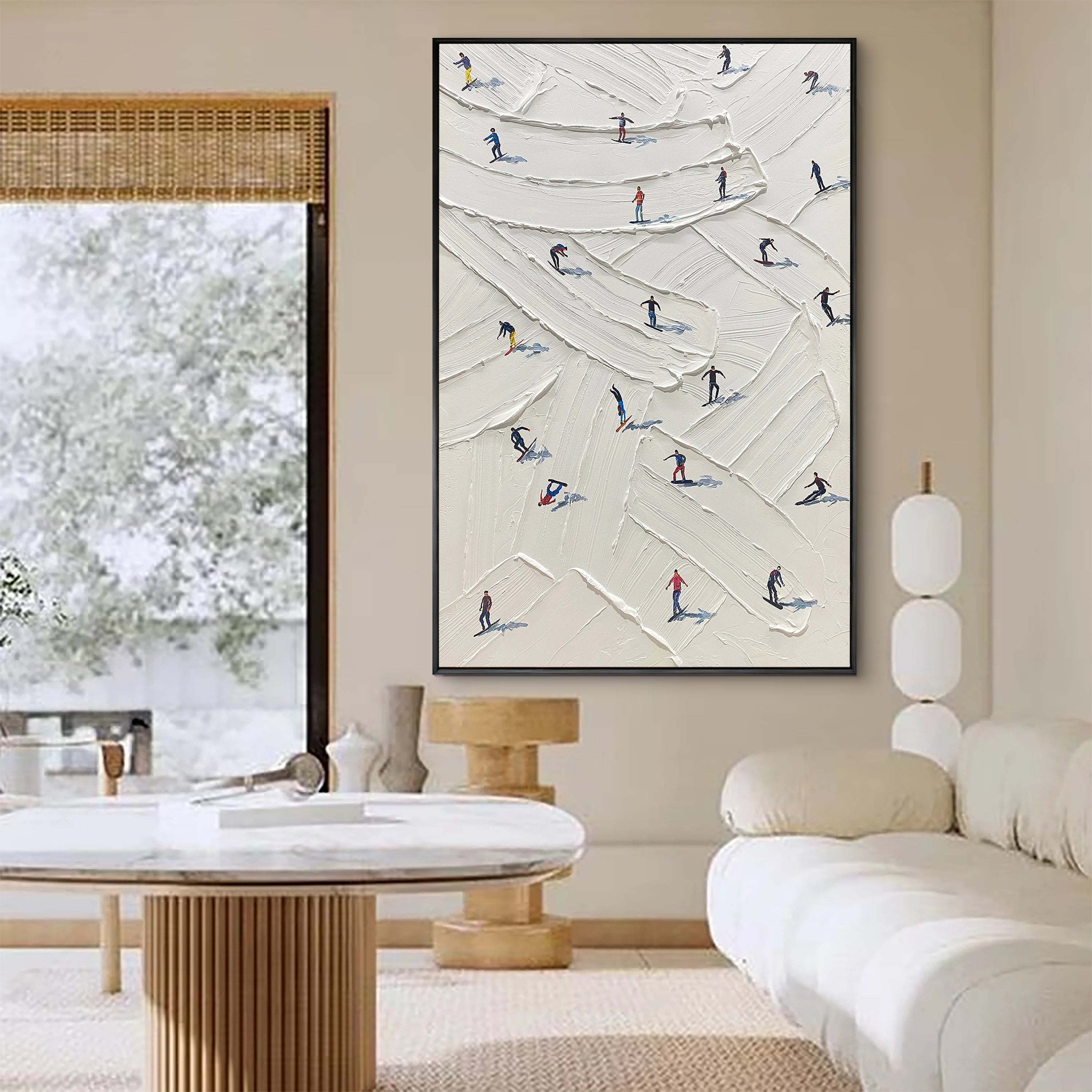Winter Slope – Hand-Painted Minimalist Skiing Winter Athlete Sport Painting | Contemporary Sport Home Office & Living Room Art