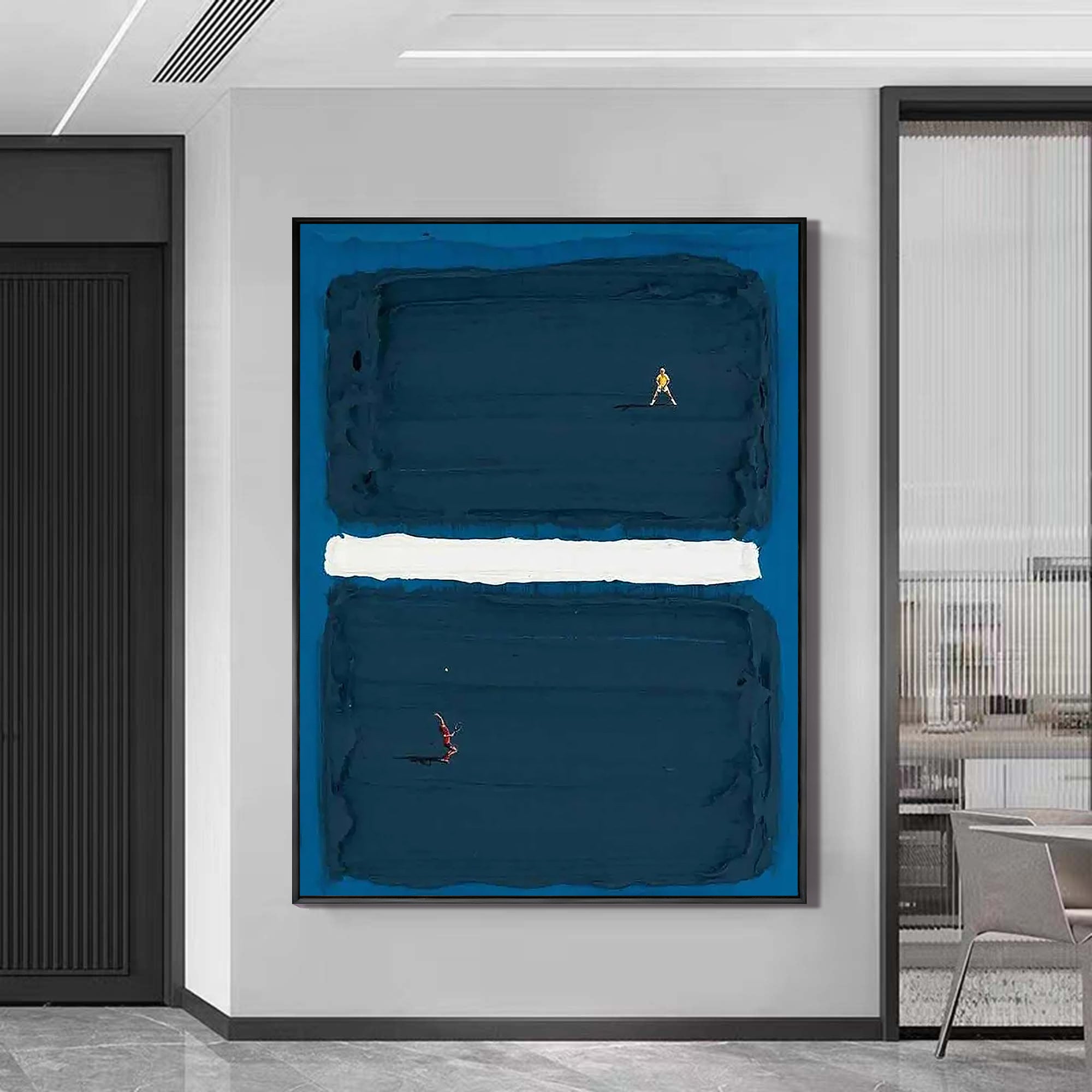 DEEP DIVE: Sport Wall Art, Minimalist Navy Blue Abstract Hand-Painted Geometric Studio Art