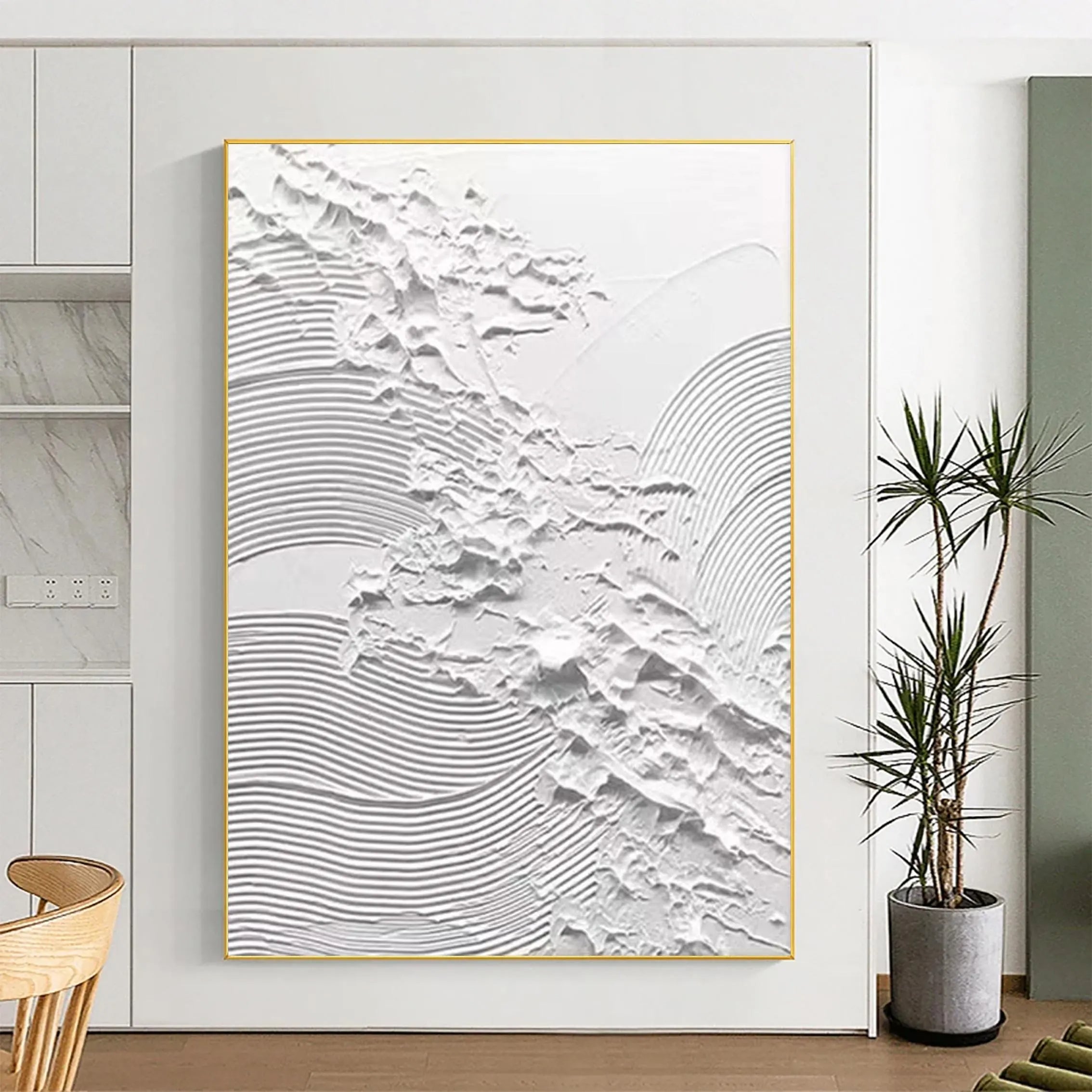 Pure Dimension – Minimalist Pure White Linear Abstract Plaster Relief Painting | Minimalist Sculpted Plaster Gallery Art