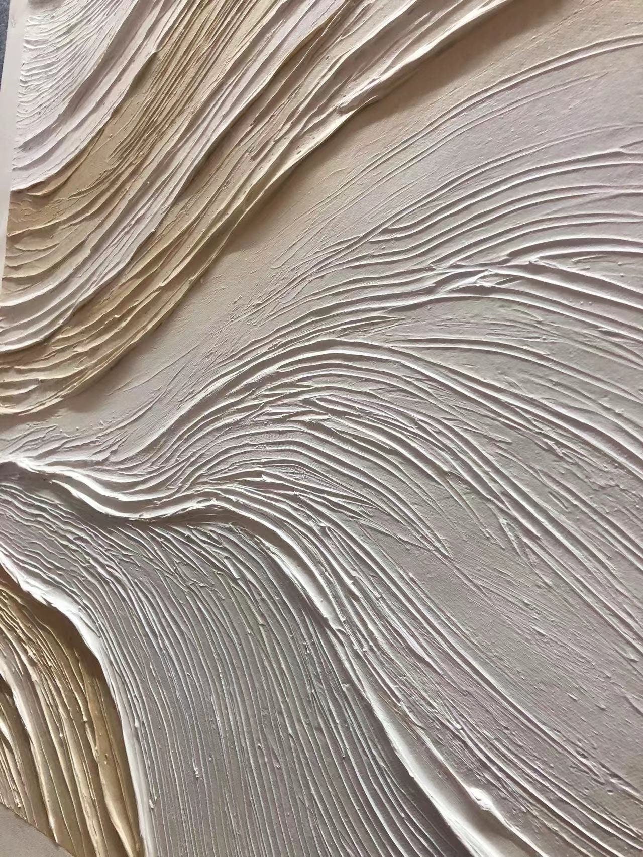 Sandstone Ripple – Hand-Painted Plaster Effect White Wave Relief Minimalist Painting | Japandi Organic Wabi-Sabi Living Room & Hallway Art