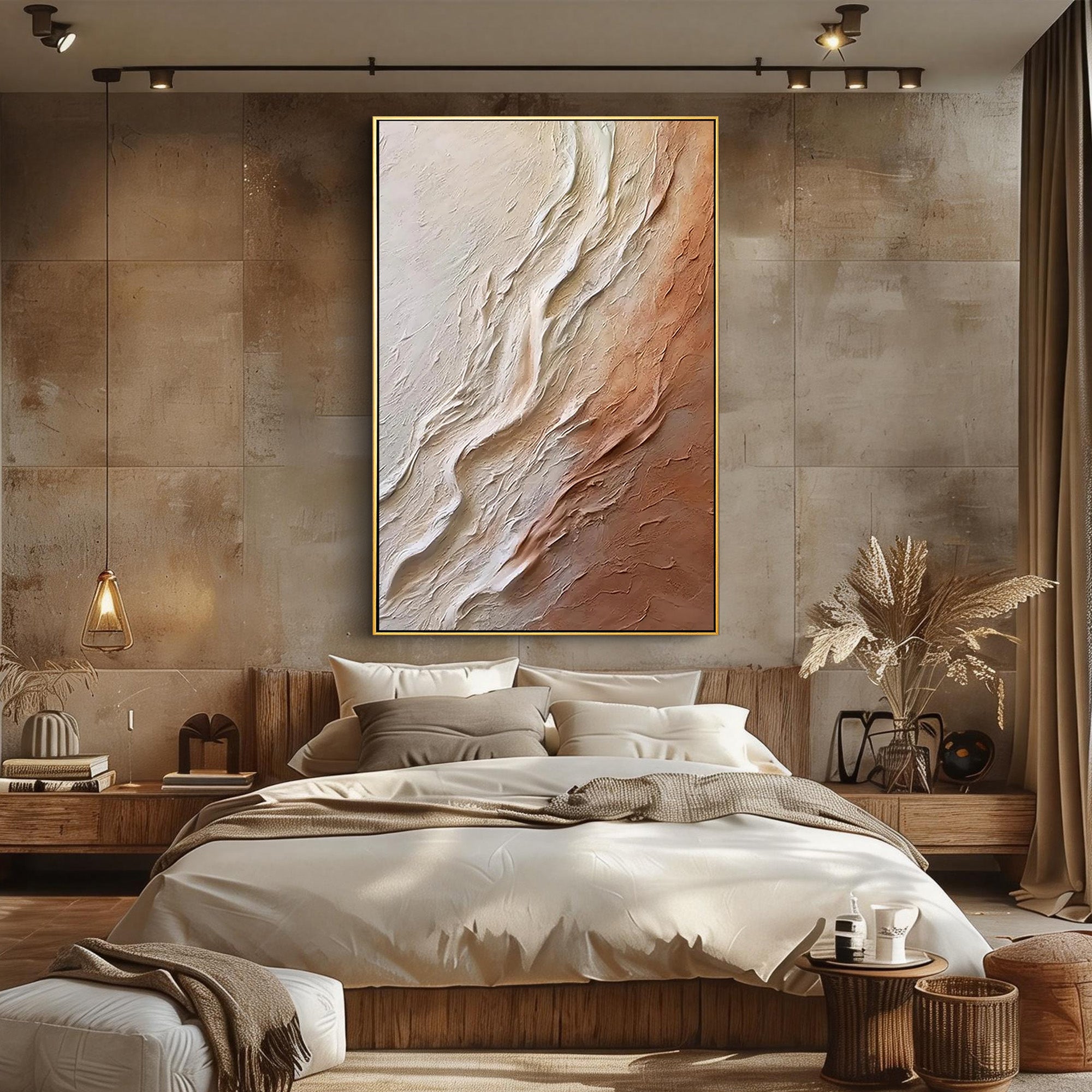 Earthen Flow – Terracotta & Sand Plaster Relief Abstract Painting | Japandi Organic Wabi-Sabi Living Room & Hallway Art