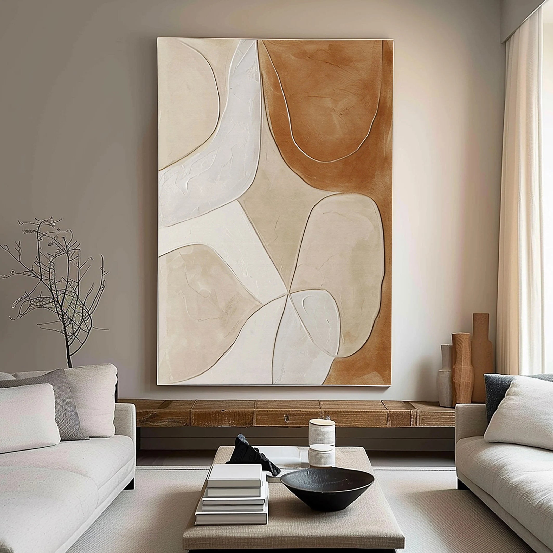 Earthen Contour – Hand-Painted Neutral Terracotta and Beige Minimalist Abstract Painting | Japandi Organic Wabi-Sabi Living Room & Hallway Art