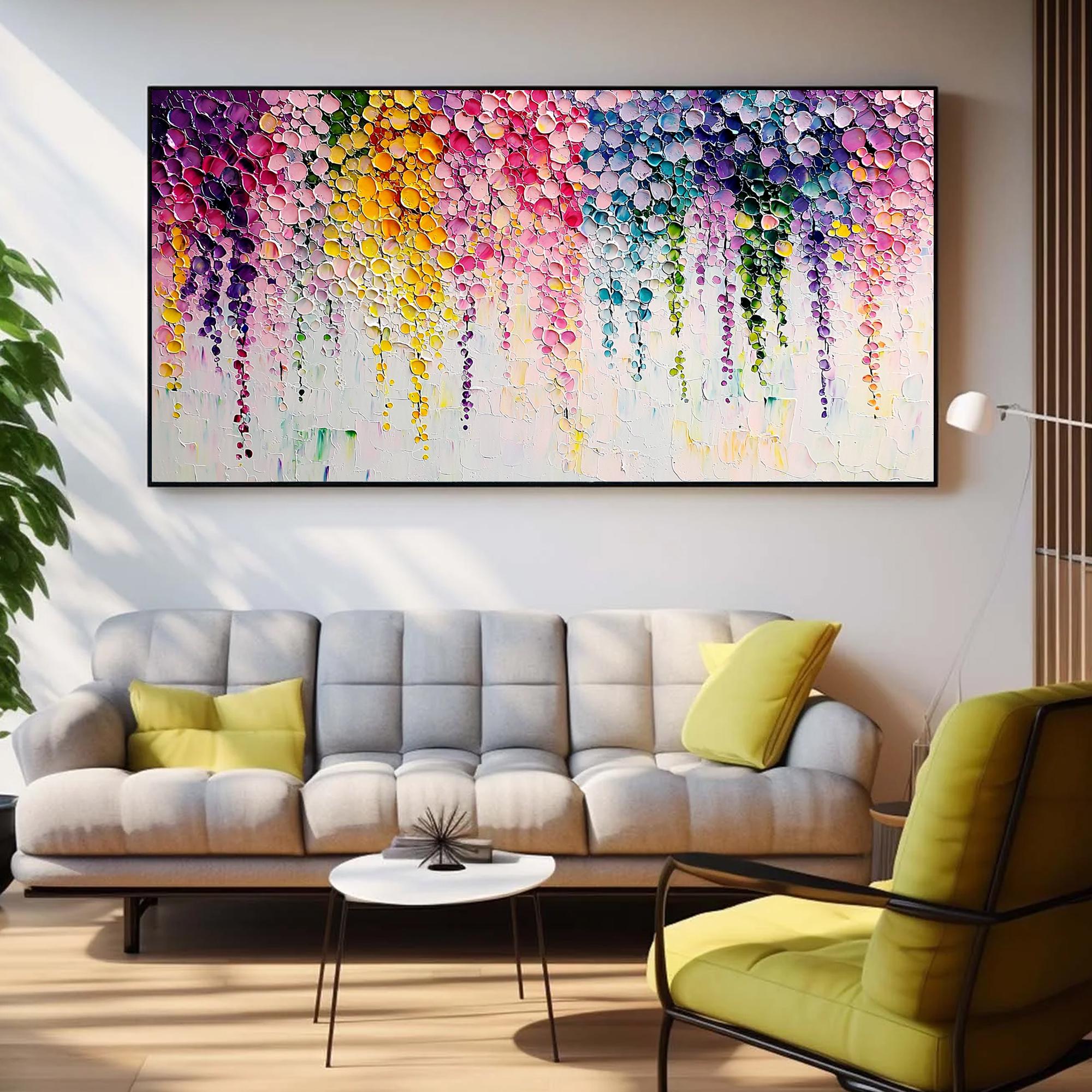 Floral Dreamscape – Modern Impasto Flower Oil Painting | Creative Textured Panorama Living Room Art
