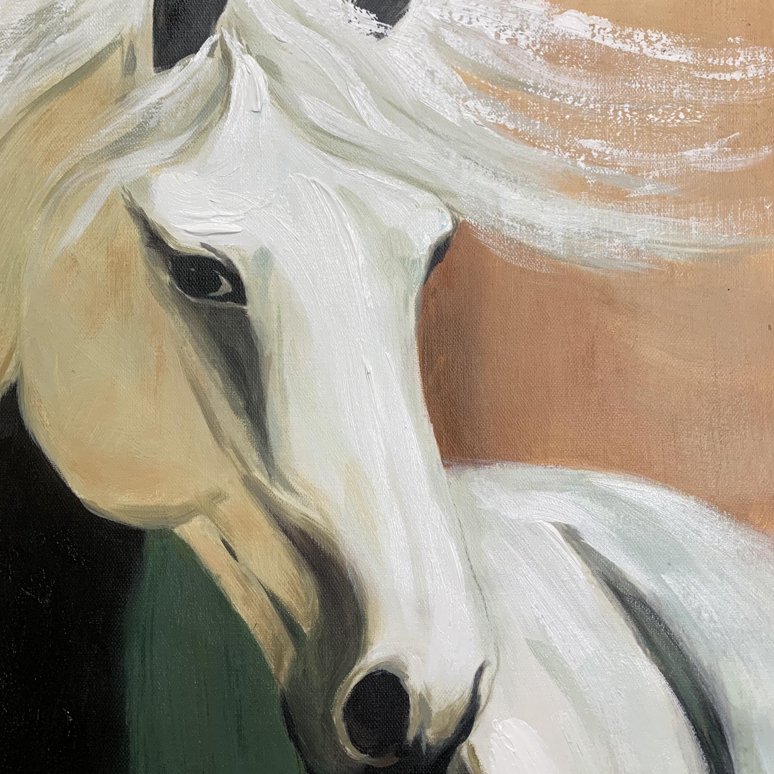 Noble Mane – Textured Black and White Horse Portrait Painting | Modern Minimalist Living Room Art