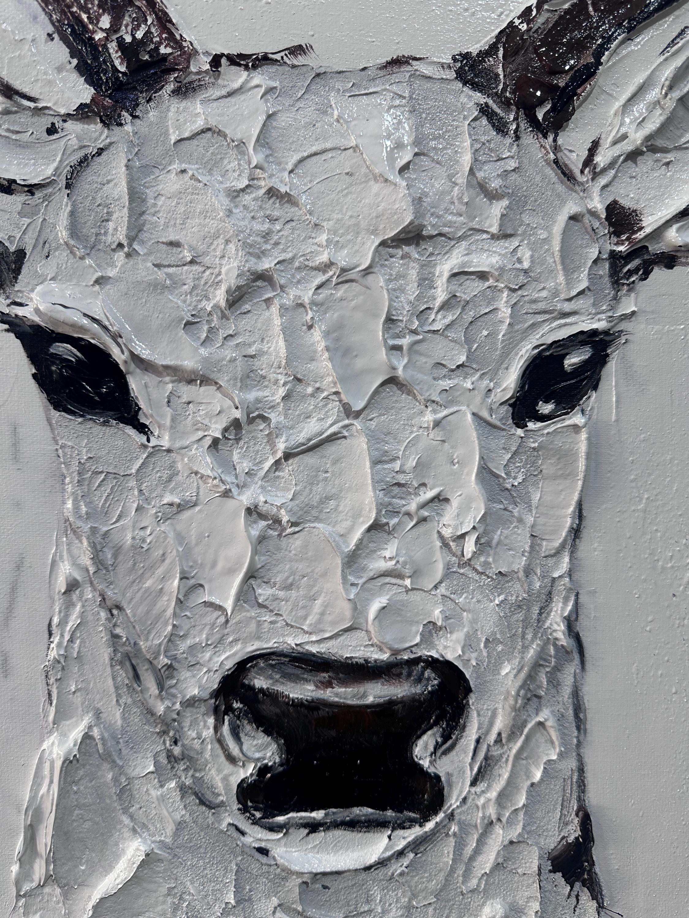 WINTER SPIRIT: 3D Heavy Texture White Deer Wall Art, Plaster Relief Stag Sculpture Art