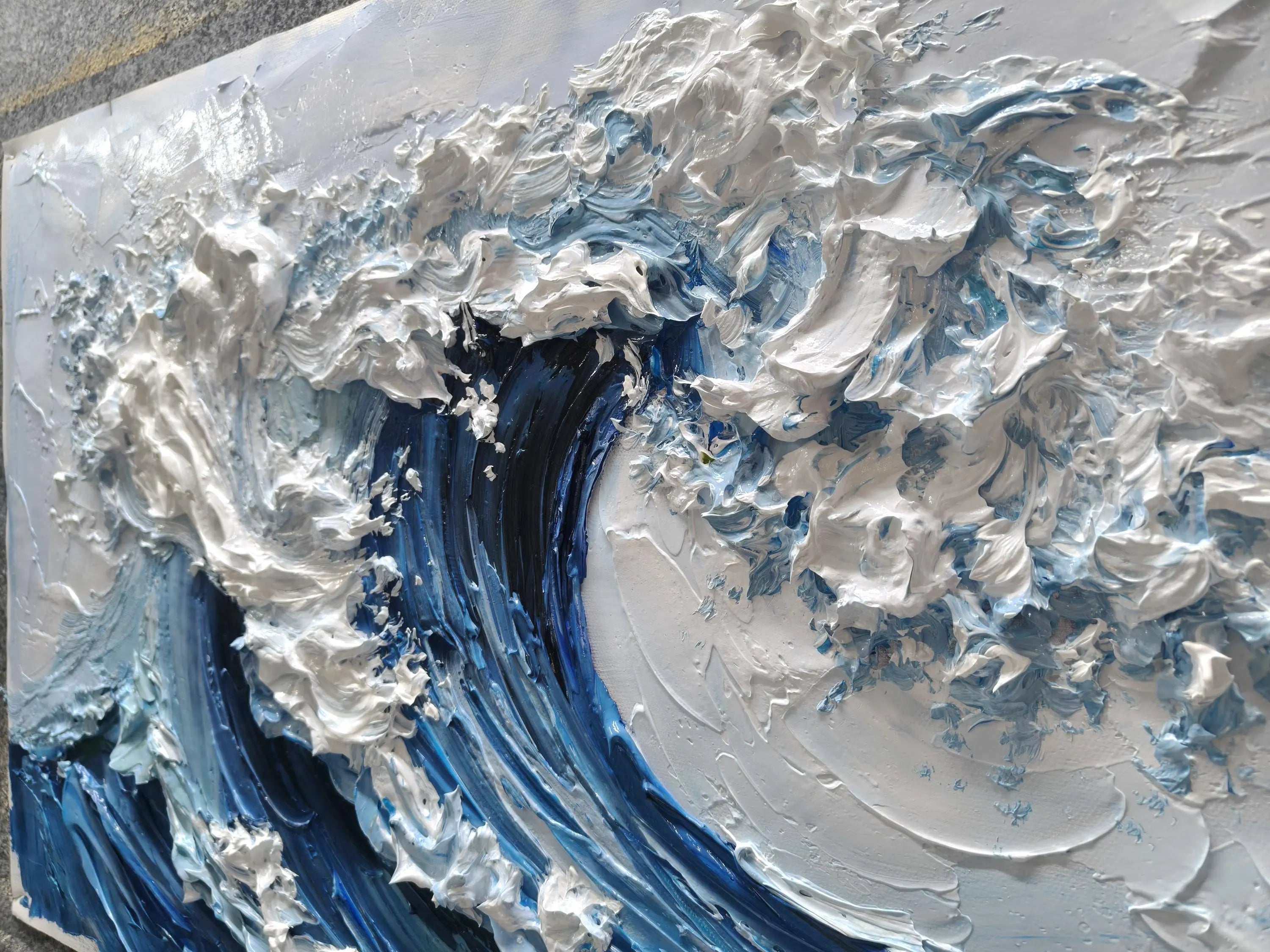 Arctic Surge – Hand-Painted Deep Blue and White 3D Impasto Palette Knife Texture Painting | Modern Abstract Living Room & Office Art