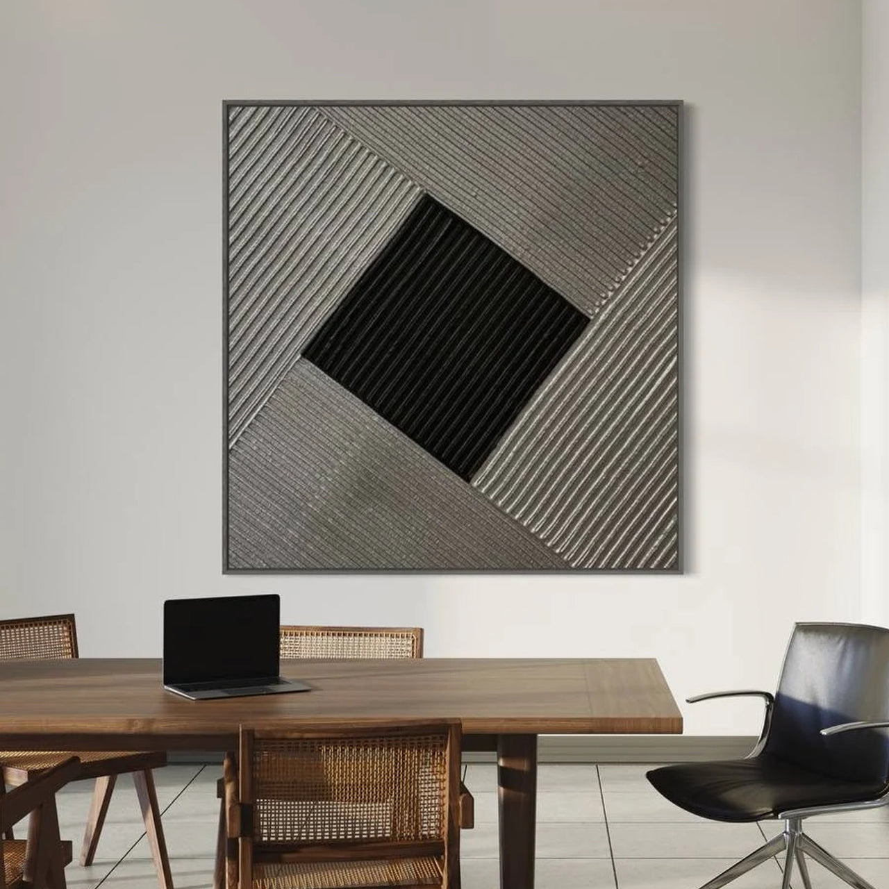 Onyx Vortex – Modern Black & Charcoal Plaster Relief Wabi-Sabi Painting | Modern Noir Wabi-Sabi Living Room & Home Office Art