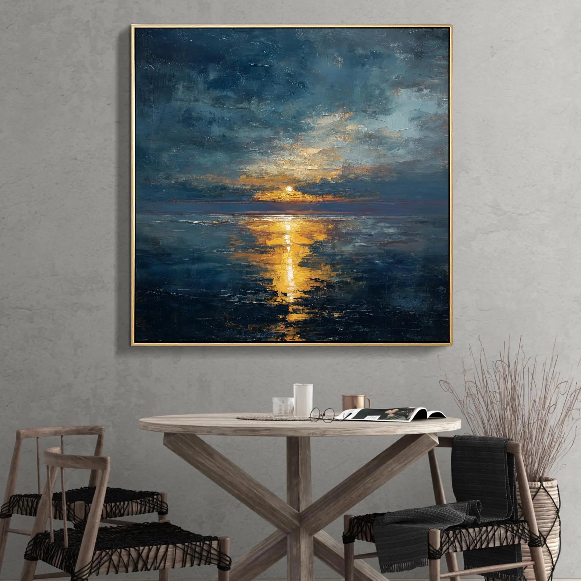 Eternal Shore – Moody Cloud & Golden Sun Impasto Texture Painting | Modern Luxury Metallic Living Room & Hotel Art