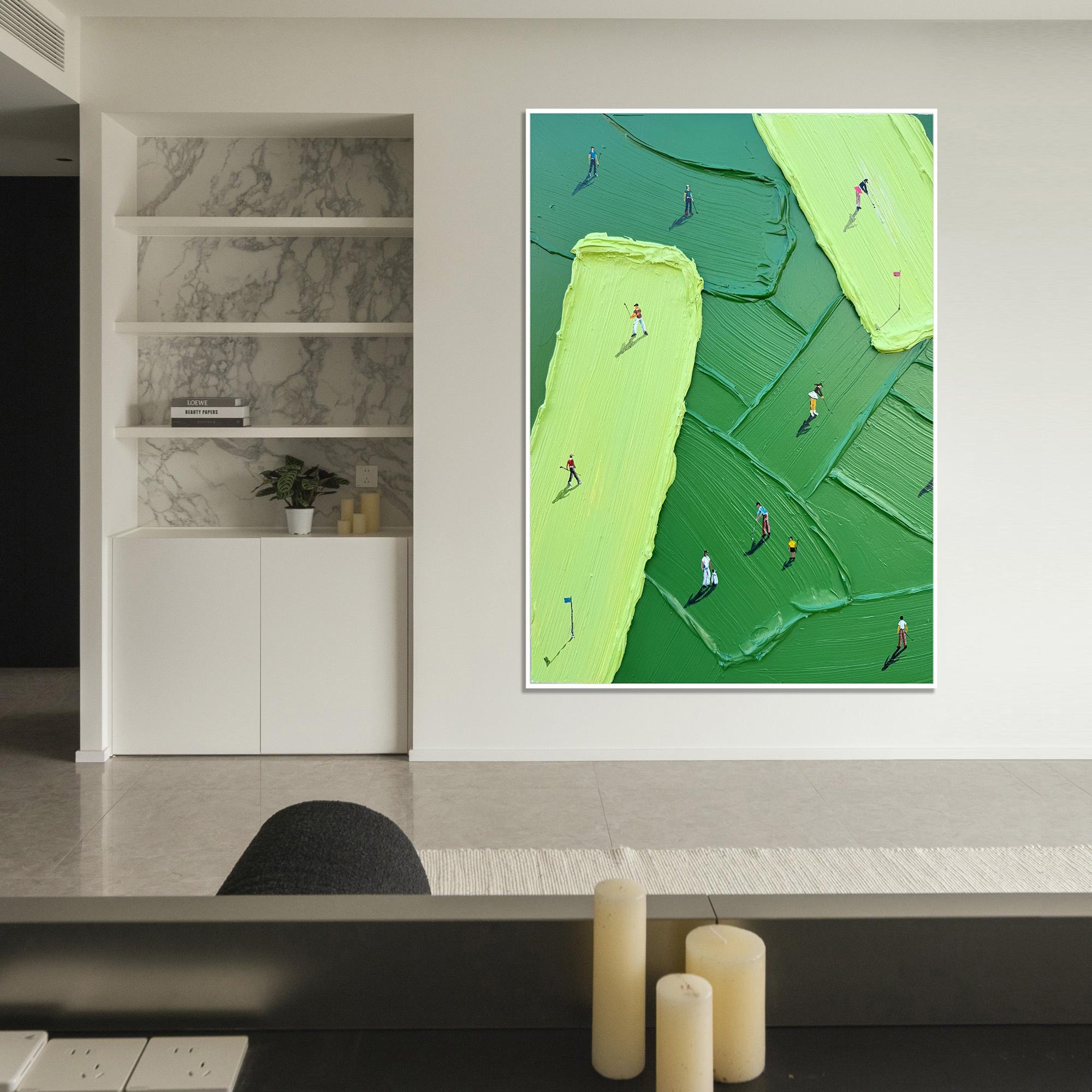 The Fairway – Modern Golf Course Abstract Relief Sport Painting | Contemporary Sport Home Office & Living Room Art