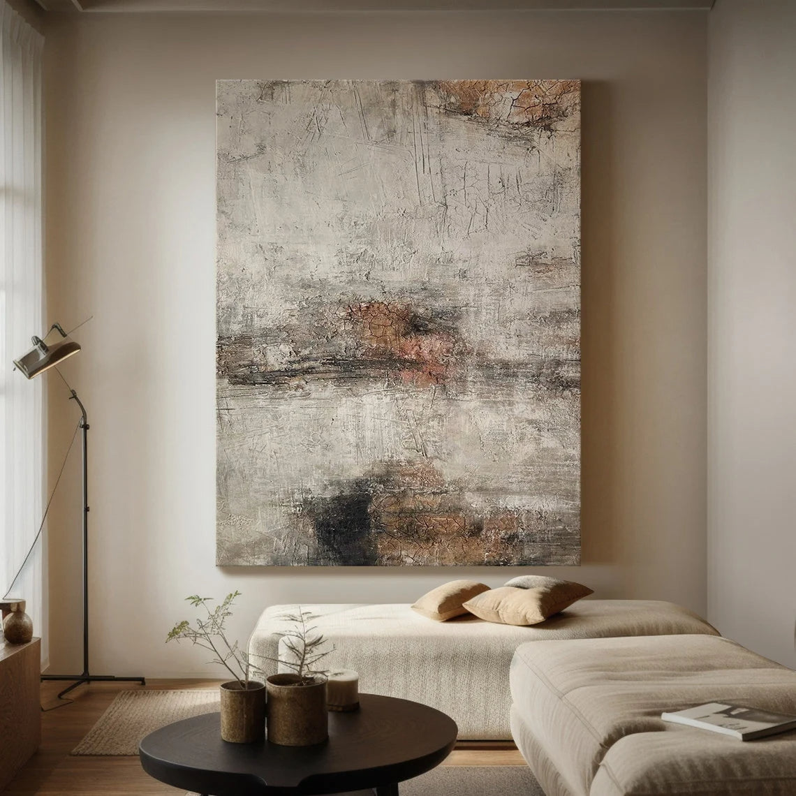 RUSTIC ECHO: Wabi-Sabi Wall Art, Hand-Painted Distressed Earth Tone Textured Minimalist Gallery Art
