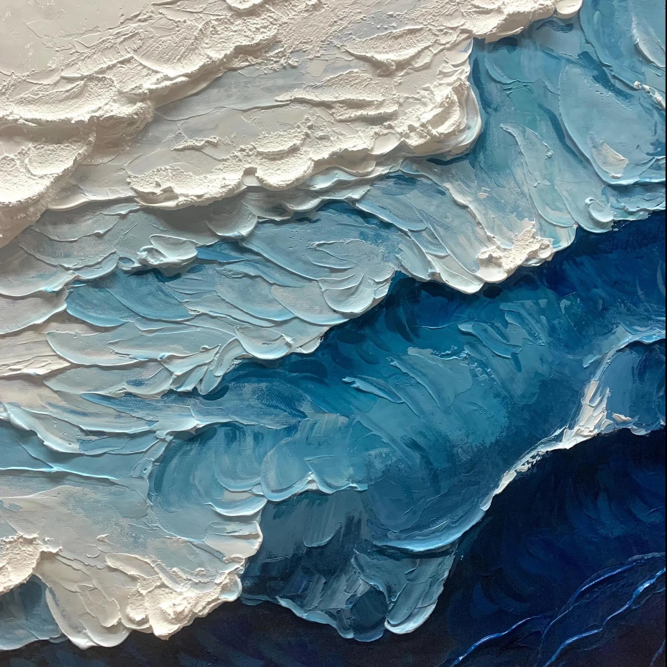 Ocean Strata – Hand-Painted Deep Blue and Cream 3D Impasto Palette Knife Texture Painting | Modern Abstract Living Room & Office Art