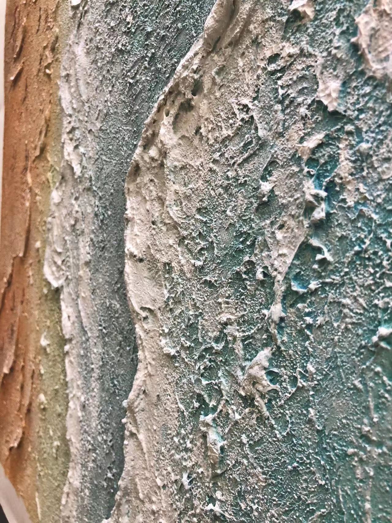 COASTAL RHYTHM: Seascape Wall Art, Hand-Painted Sandy Beach Ocean Wave Relief Textured Gallery Art