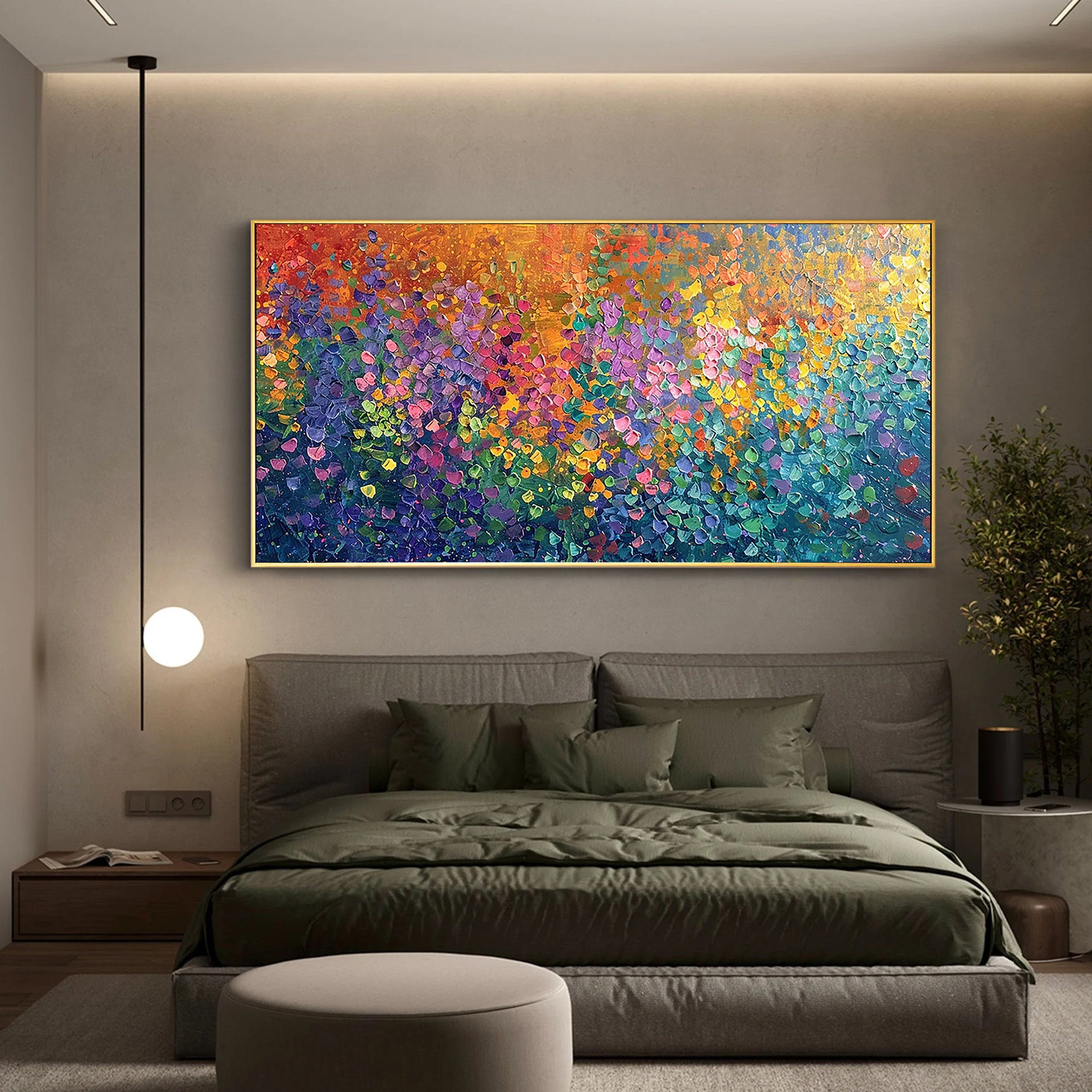 Secret Aurora – Modern Impressionist Vibrant Rainbow Painting | Abstract Heavy Textured Living Room Art