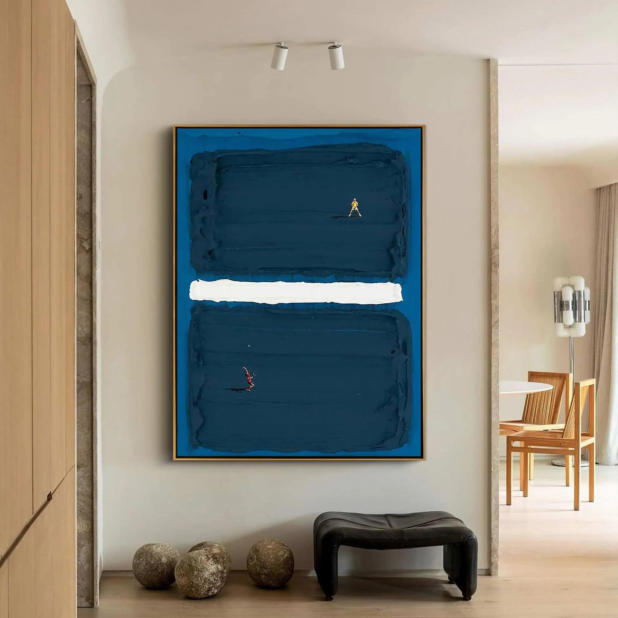 DEEP DIVE: Sport Wall Art, Minimalist Navy Blue Abstract Hand-Painted Geometric Studio Art