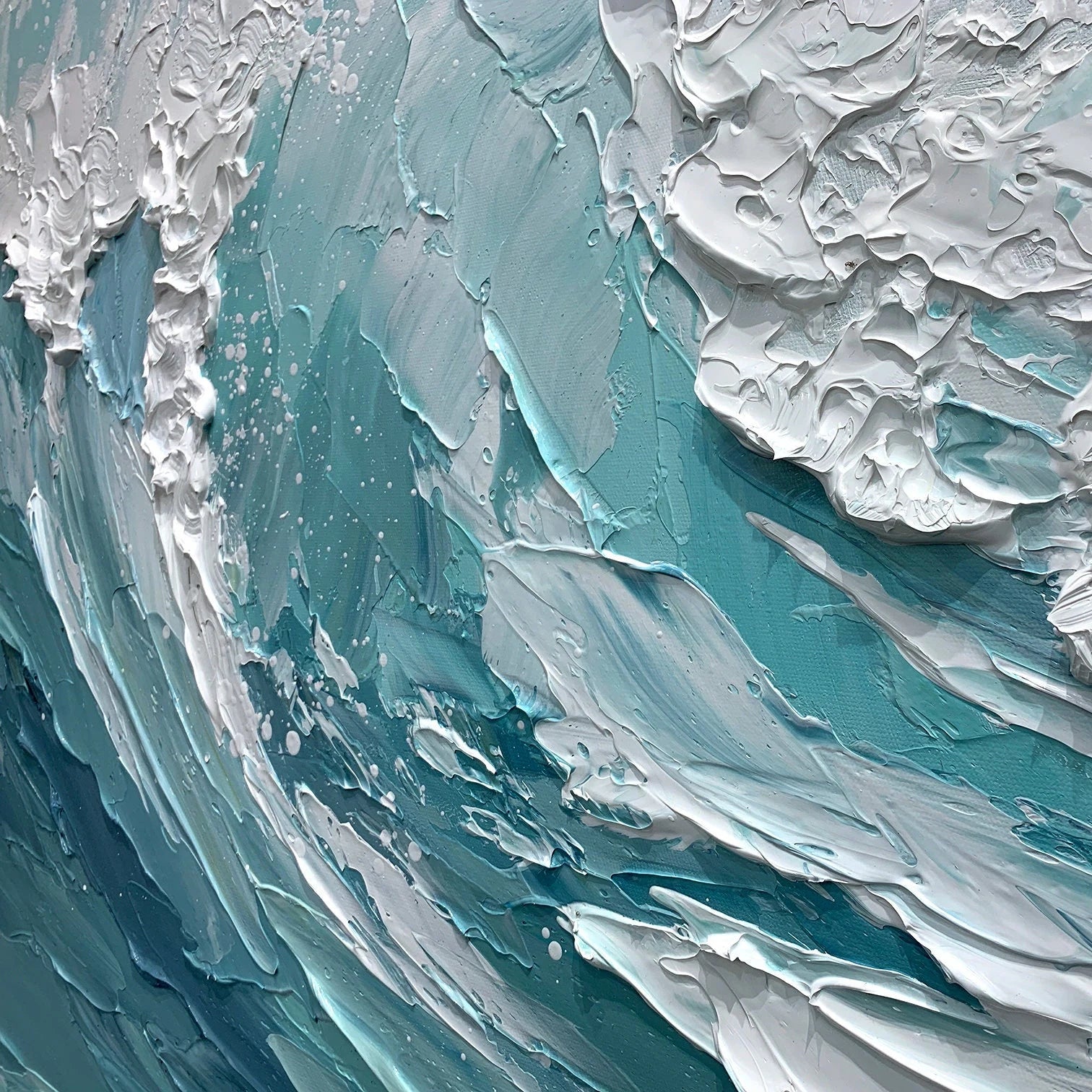 Crushing Tide – Hand-Painted 3D Impasto Ocean Wave Thick Seascape Painting | Coastal Modern Living Room & Bedroom Art