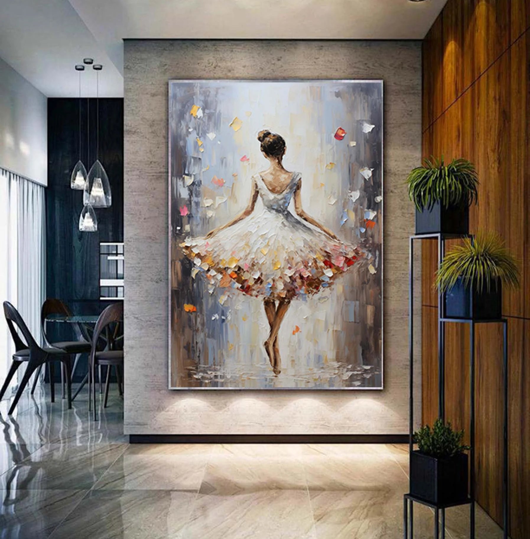 VIBRANT BALLERINA: People Portrait Art, Hand-Painted Dancer Figure Floral Skirt 3D Palette Knife Heavy Texture Gallery Art