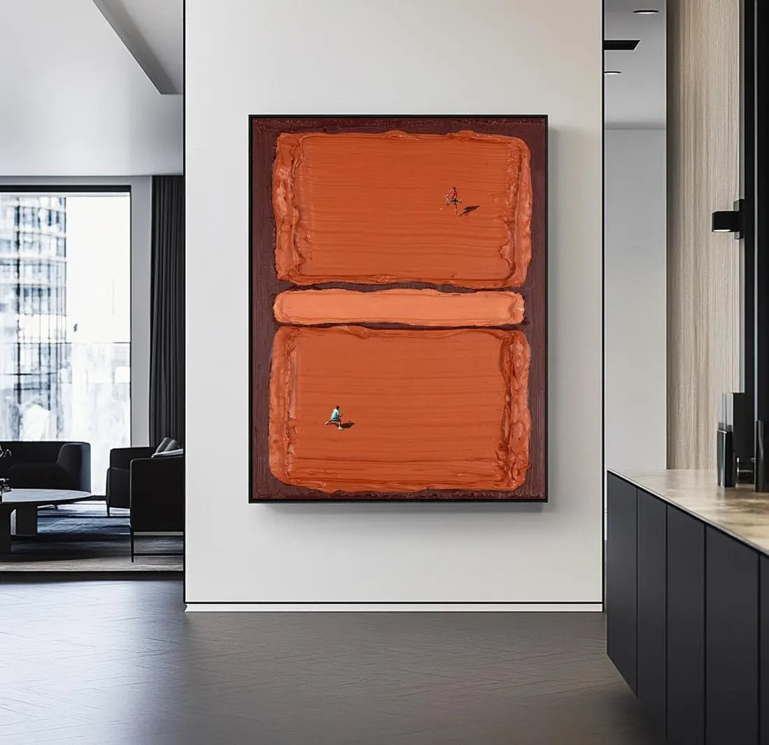 Clay Court – Hand-Painted Terracotta Tennis Court Minimalist Athletes Sport Painting | Contemporary Sport Home Office & Living Room Art