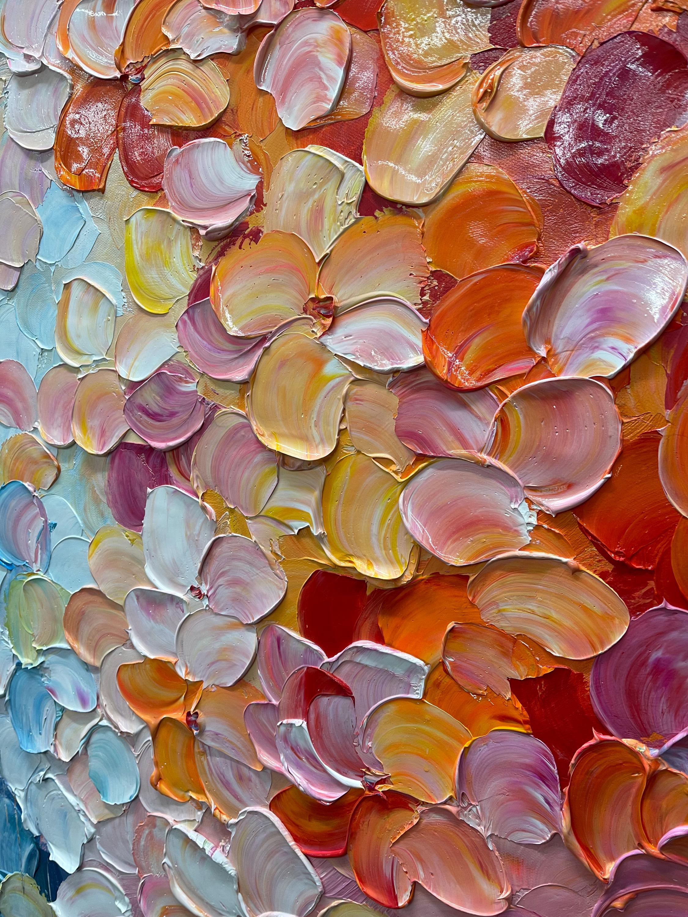 Vibrant Bloom – Hand-Painted Multicolored Rainbow Palette Knife Floral Painting | Vibrant Botanical Living Room & Dining Room Art