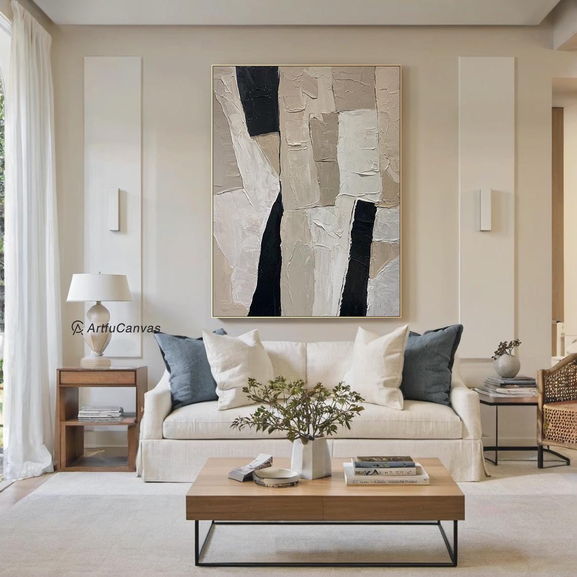SANDSTONE TRACE: Wabi-Sabi Wall Art, Hand-Painted Distressed Grey and Beige Palette Knife 3D Heavy Texture Studio Art
