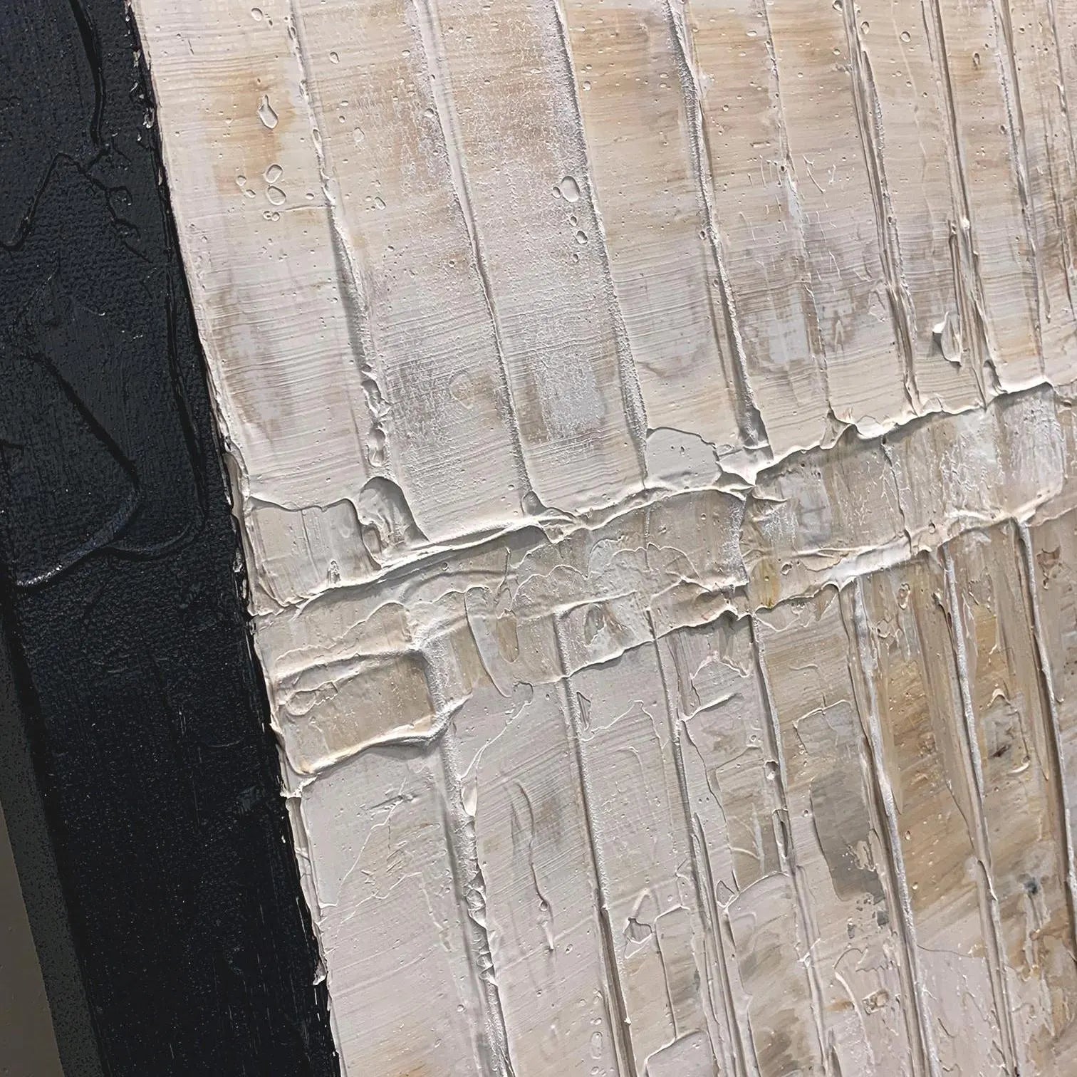 Structural Grid – Hand-Painted Black Framed Plaster Relief Wabi-Sabi Painting | Japandi Wabi-Sabi Living Room & Bedroom Art