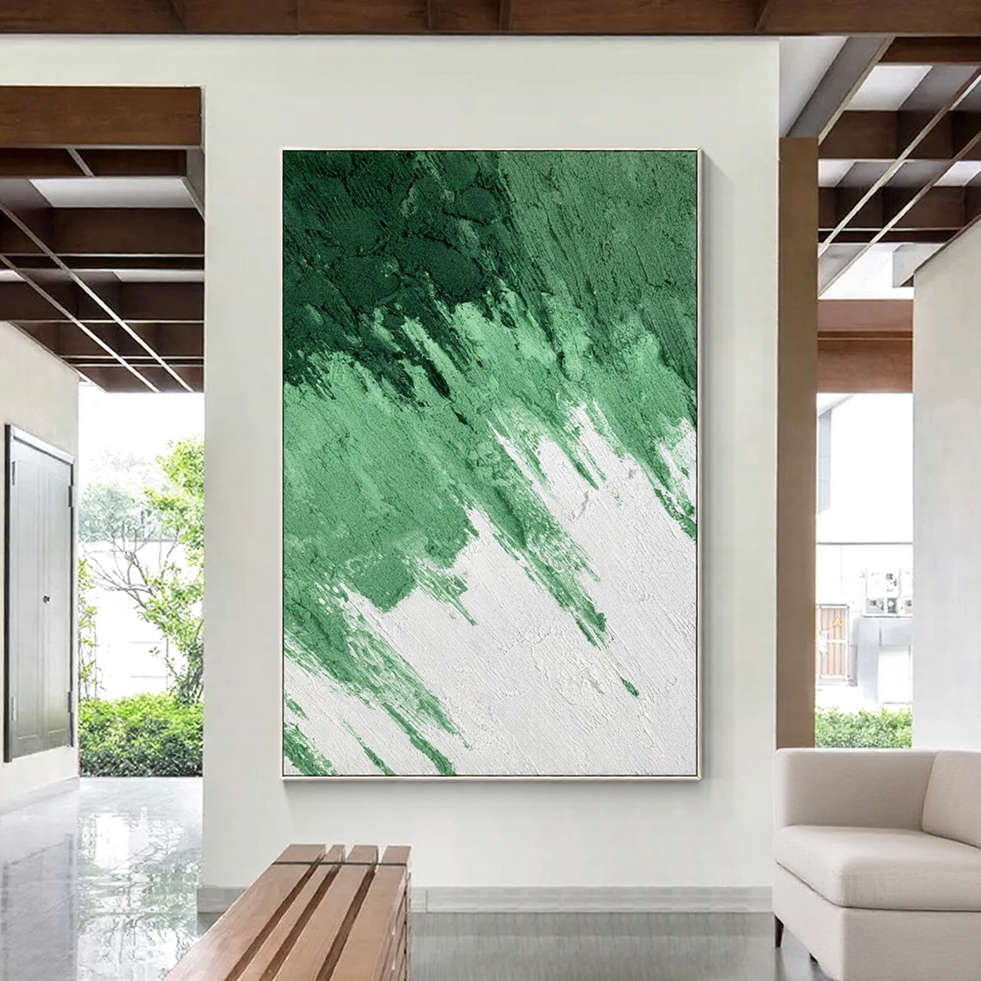 Forest Rhythm – Emerald Green Palette Knife Painting | Modern Abstract Textured Hallway Art