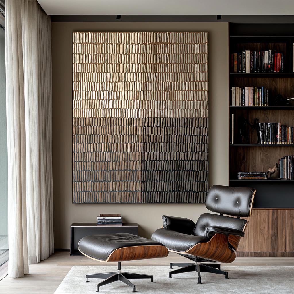 Rhythmic Shadow – Modern Neutral Plaster Relief Grid Wabi-Sabi Painting | Japandi Organic Wabi-Sabi Living Room & Hallway Art